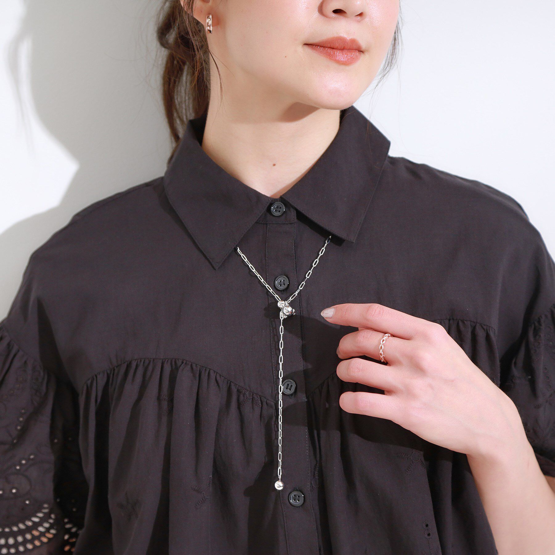 SHOO･LA･RUE「【2WAY】楕円チェーンパヴェメタルネックレス」|ネックレス|