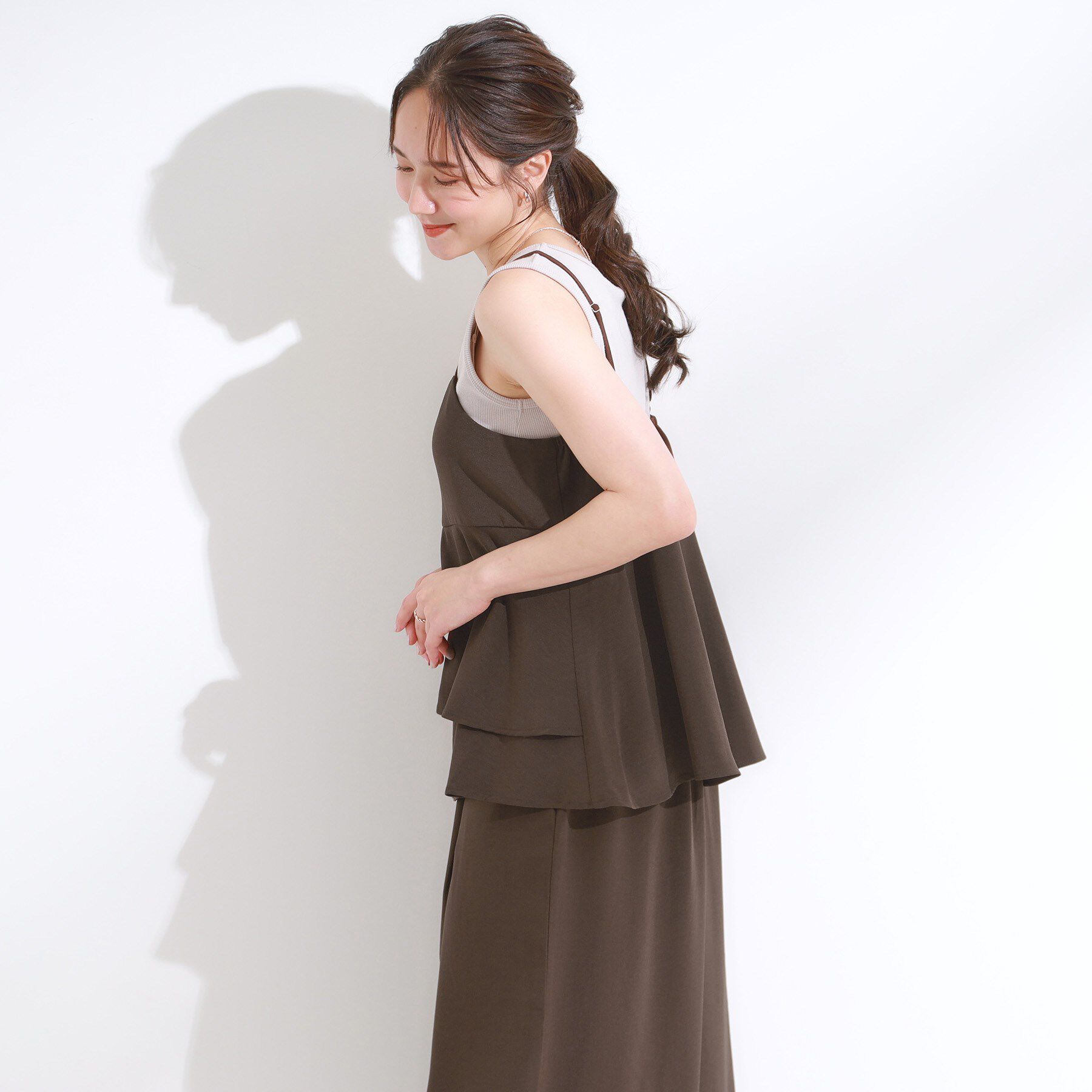 SHOO･LA･RUE「【S-LL/セットアップ可/ひんやり】女性らしさ溢れる ティアードキャミソール」|キャミソール|