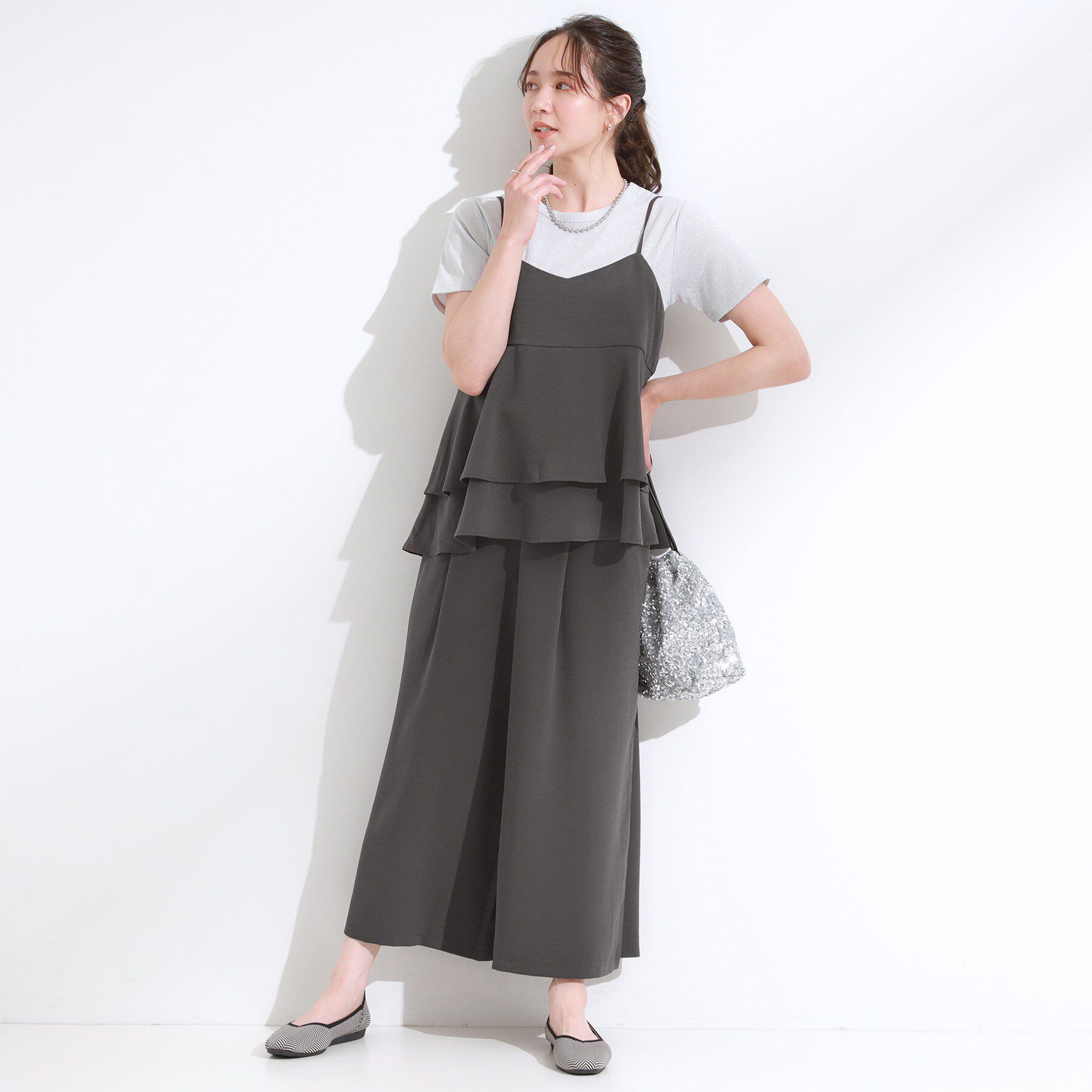 SHOO･LA･RUE「【S-LL/セットアップ可/ひんやり】女性らしさ溢れる ティアードキャミソール」|キャミソール|