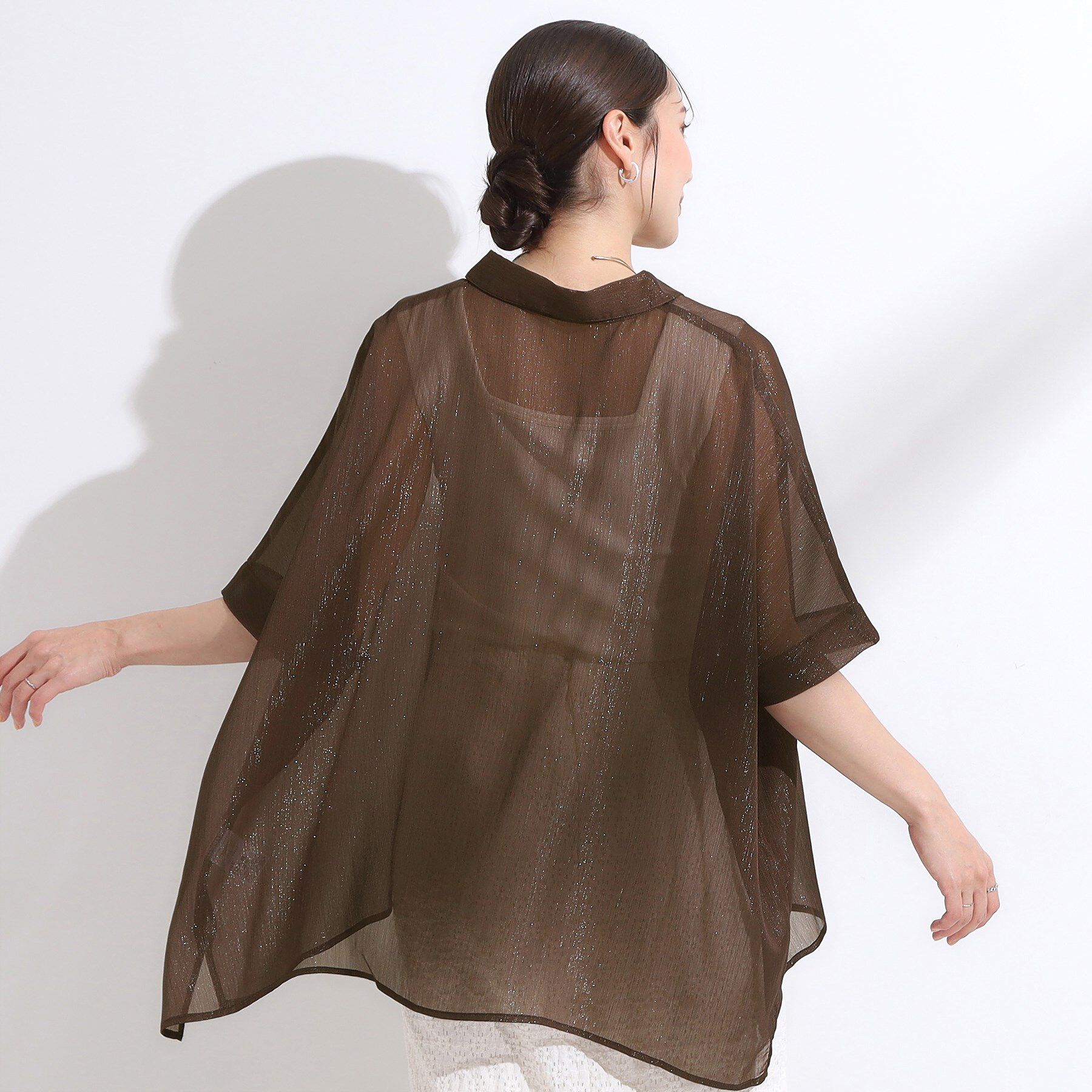SHOO･LA･RUE「大人のシアー感 ラメが華やかな楊柳ポンチョシャツ」|シャツ・ブラウス|