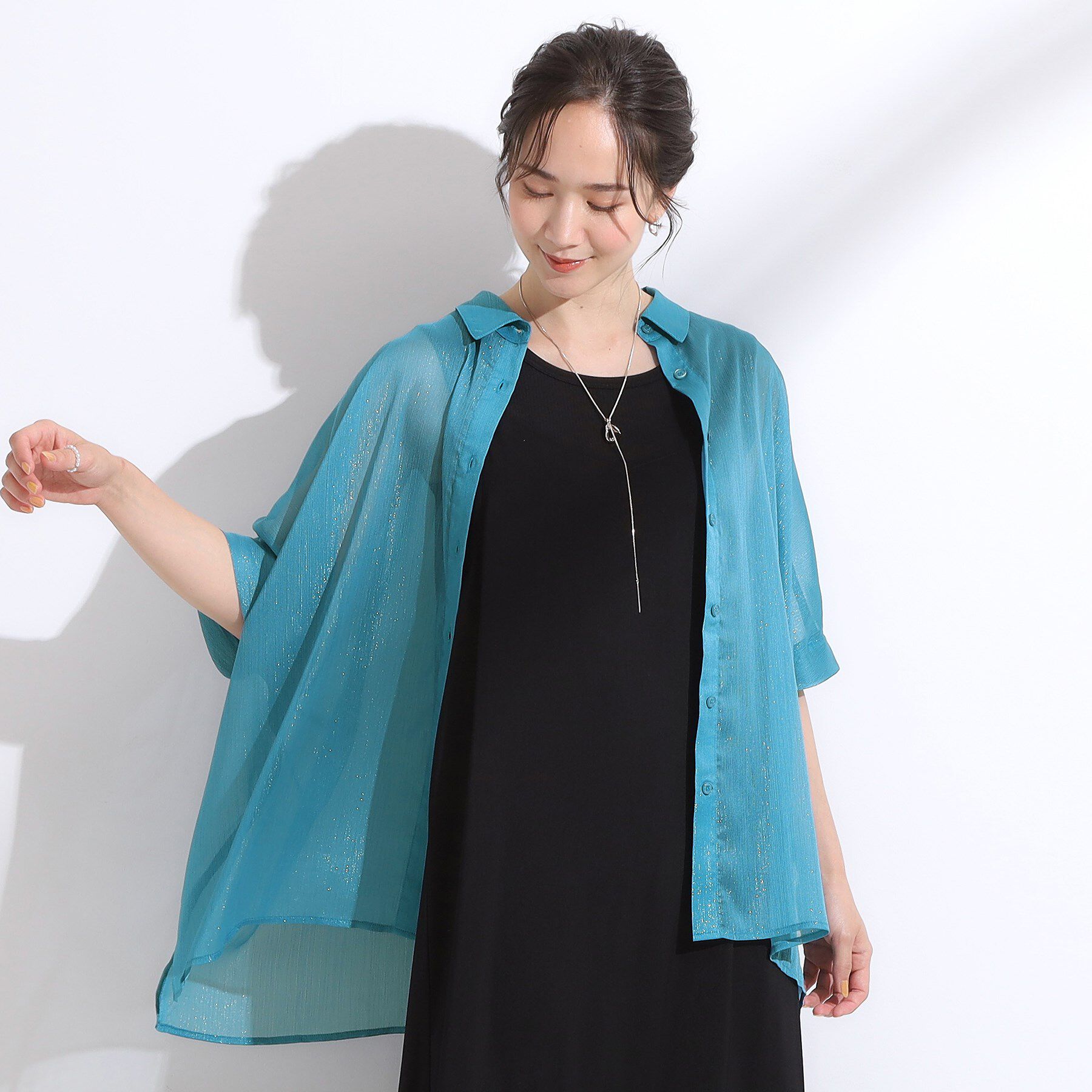 SHOO･LA･RUE「大人のシアー感 ラメが華やかな楊柳ポンチョシャツ」|シャツ・ブラウス|