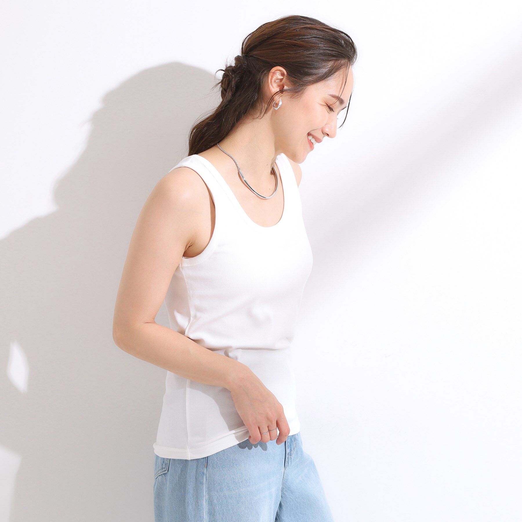 SHOO･LA･RUE「【洗える/S-LL】首元きれい テレコリブタンクトップ」|キャミソール|