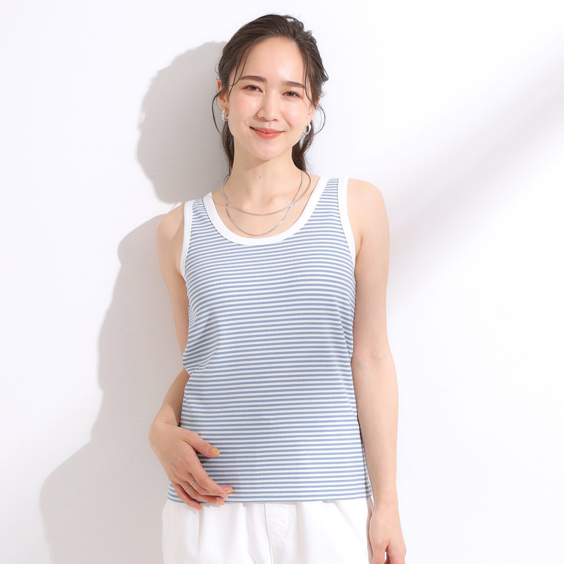 SHOO･LA･RUE「【洗える/S-LL】首元きれい テレコリブタンクトップ」|キャミソール|