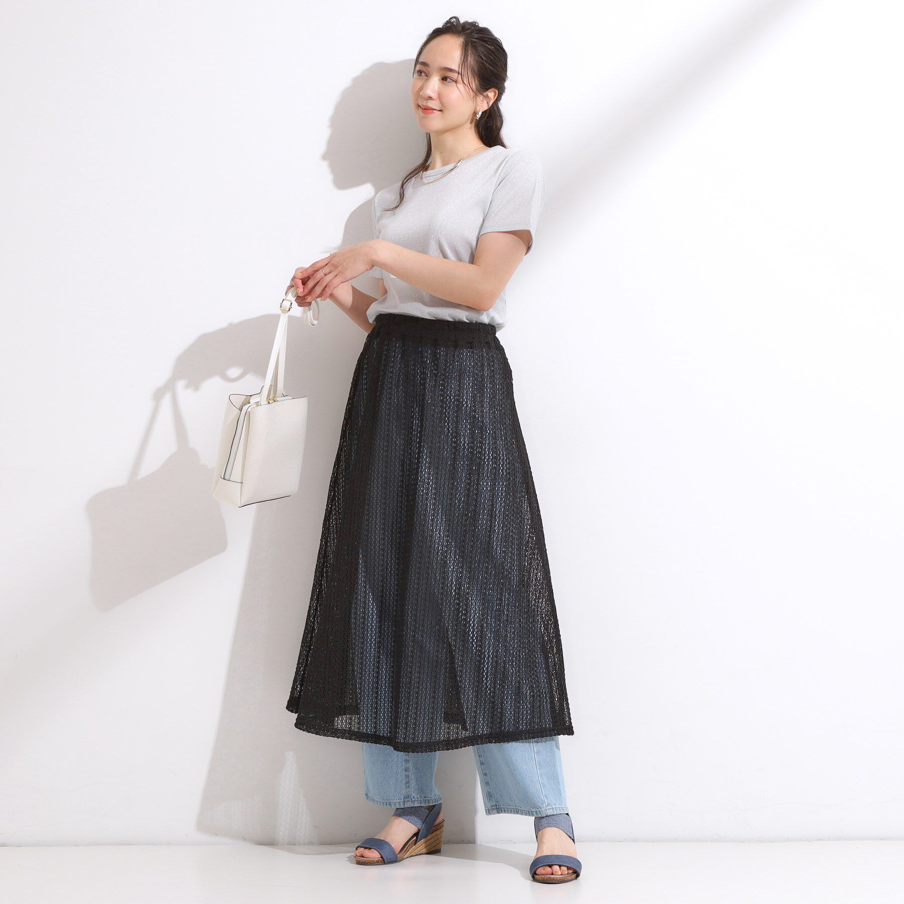 SHOO･LA･RUE「【2WAY】裏地を外してレイヤードにも! レース調スカート」|スカート|