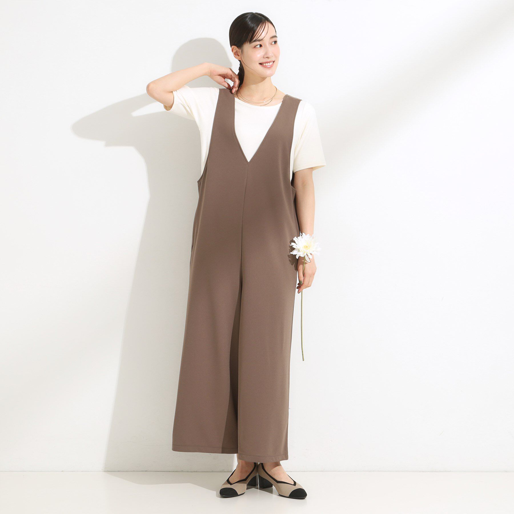 SHOO･LA･RUE「【S-LL/ひんやり/前後2WAY】シンプルだから使いやすい テレコTシャツ」|Tシャツ・カットソー|