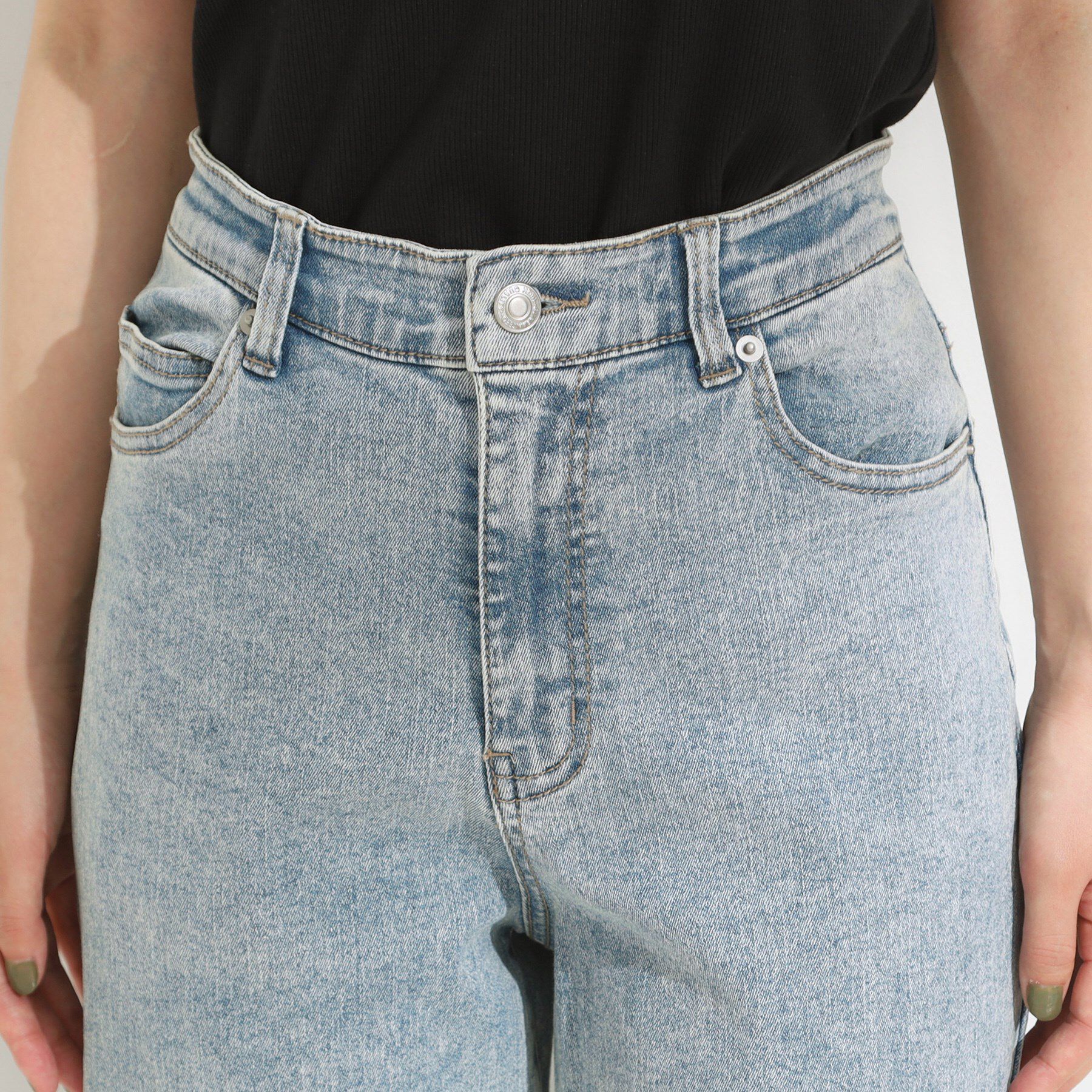 SHOO･LA･RUE「【S-LL/裏ひんやり/ストレッチ】ワイドストレートデニムパンツ」|デニム|