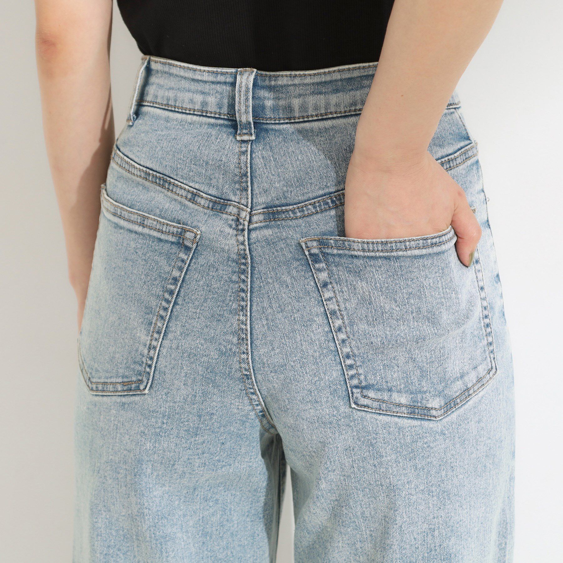 SHOO･LA･RUE「【S-LL/裏ひんやり/ストレッチ】ワイドストレートデニムパンツ」|デニム|