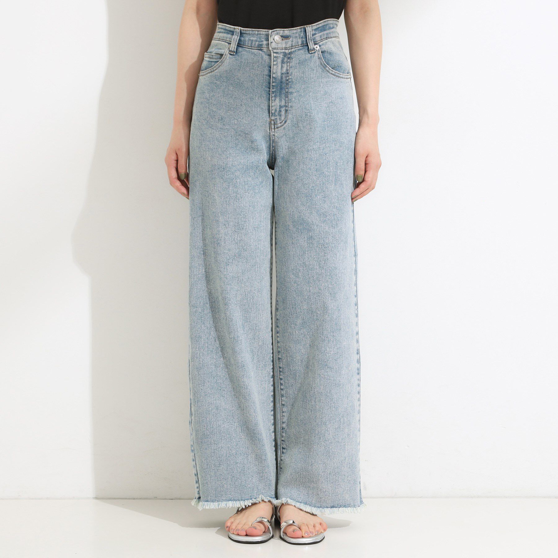 SHOO･LA･RUE「【S-LL/裏ひんやり/ストレッチ】ワイドストレートデニムパンツ」|デニム|