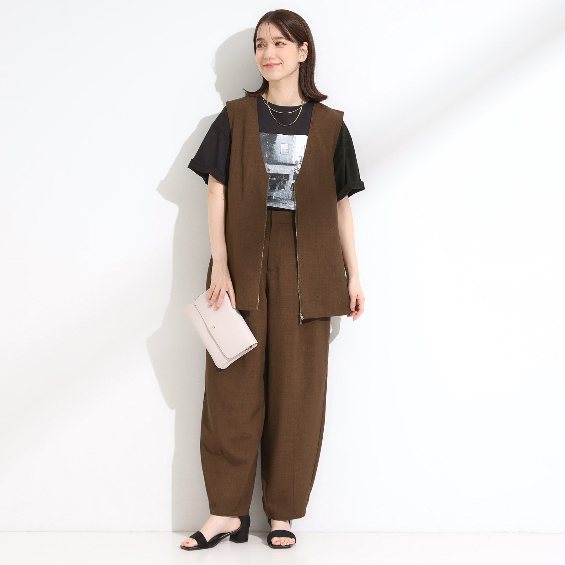 SHOO･LA･RUE「【セットアップ可】さらりと軽やかに ダブルジップ麻調ジレ」|ベスト・ジレ|