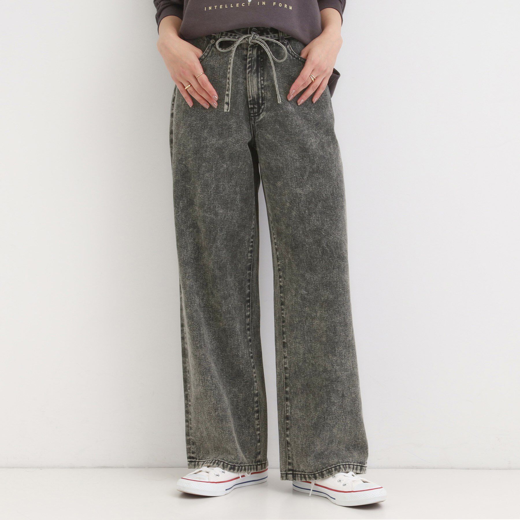 SHOO･LA･RUE「【S-LL】こなれ見え リボン付き アソートデニムワイドパンツ」|デニム|