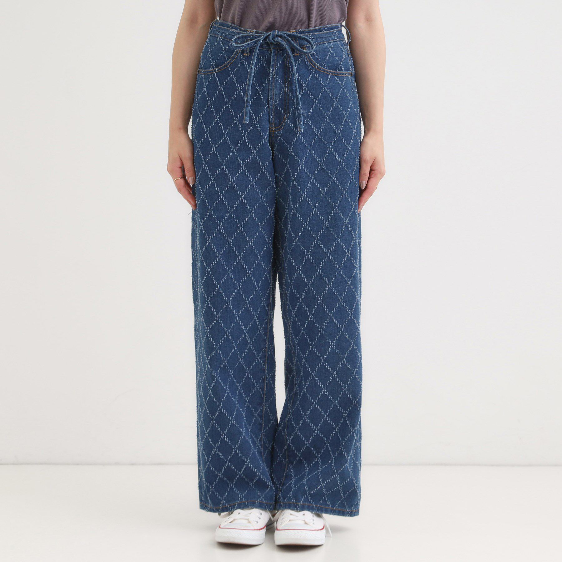 SHOO･LA･RUE「【S-LL】こなれ見え リボン付き アソートデニムワイドパンツ」|デニム|