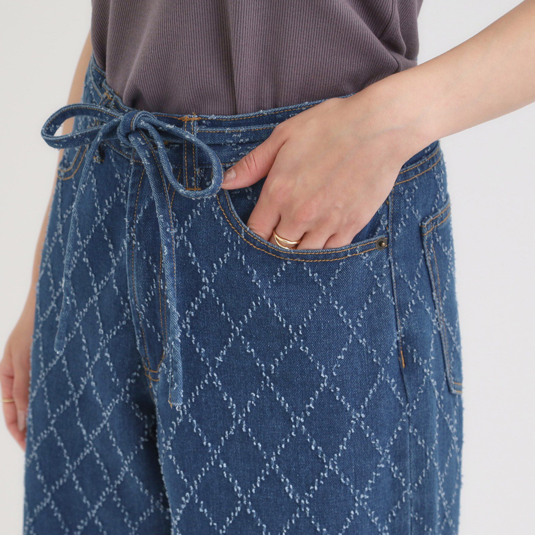 SHOO･LA･RUE「【S-LL】こなれ見え リボン付き アソートデニムワイドパンツ」|デニム|