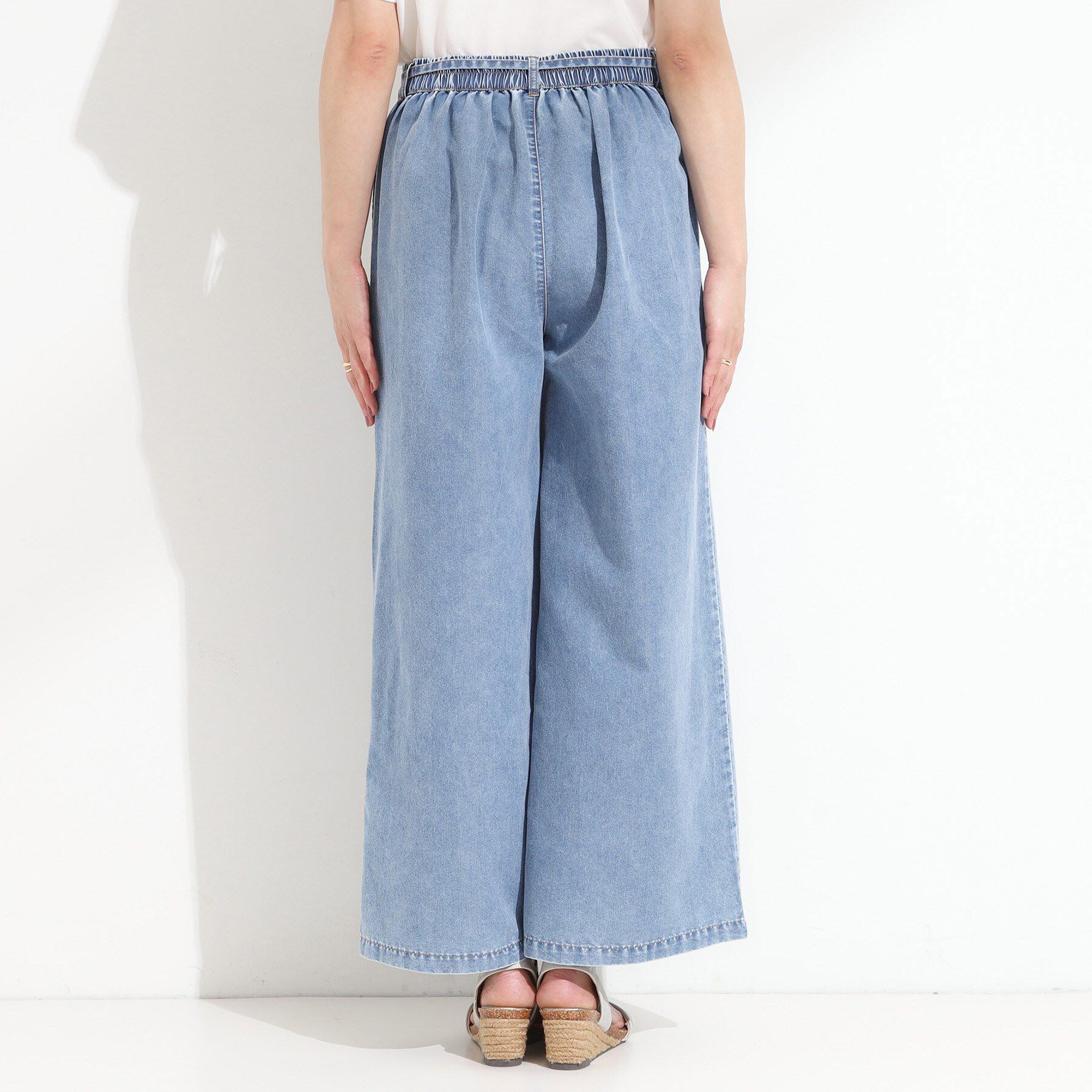 SHOO･LA･RUE「【セットアップ可/S-LL】リボン付き イージーワイドデニムパンツ」|デニム|