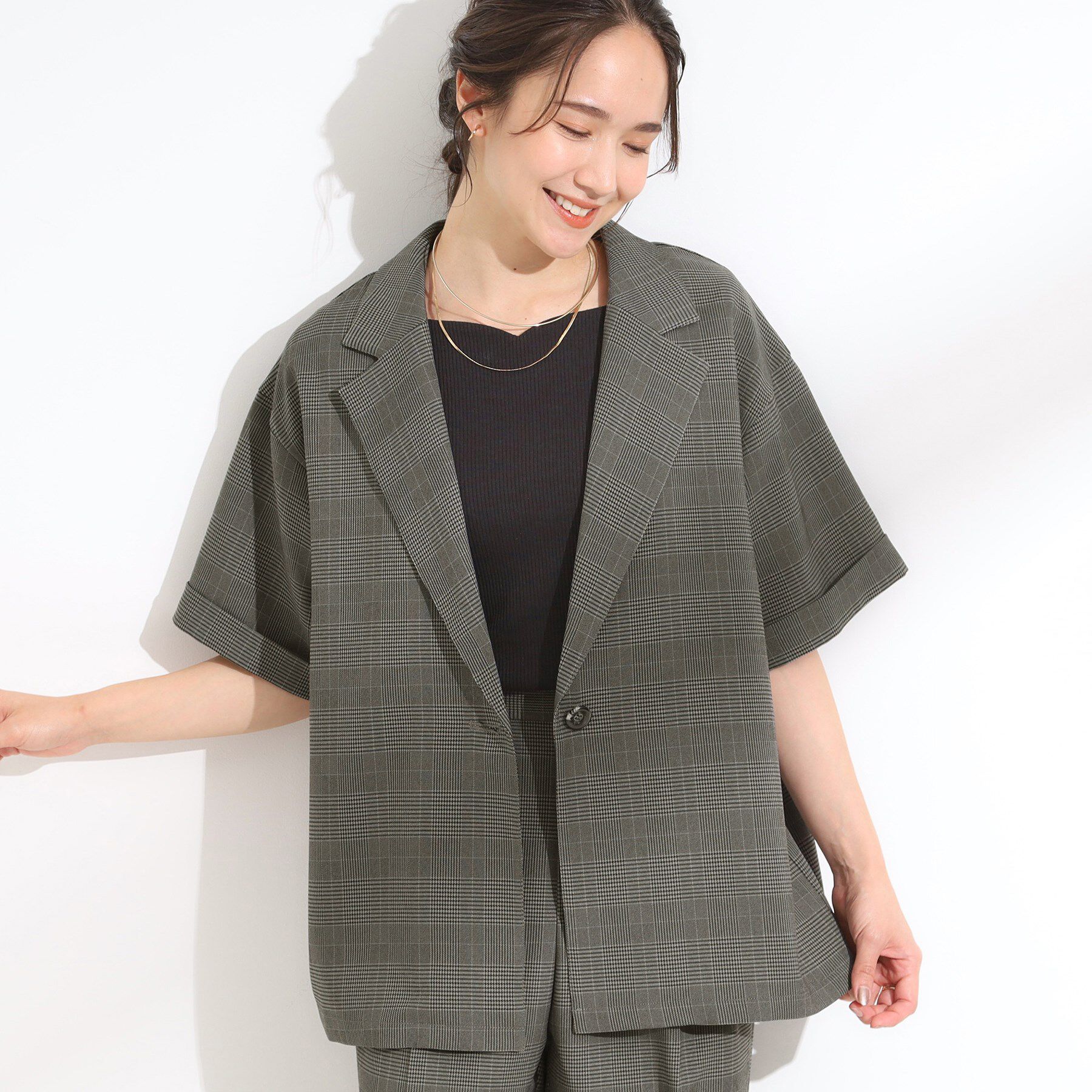 SHOO･LA･RUE「【S-LL/セットアップ可/洗濯後しわになりにくい】5分袖テーラードジャケット」|テーラードジャケット|グレー(212)