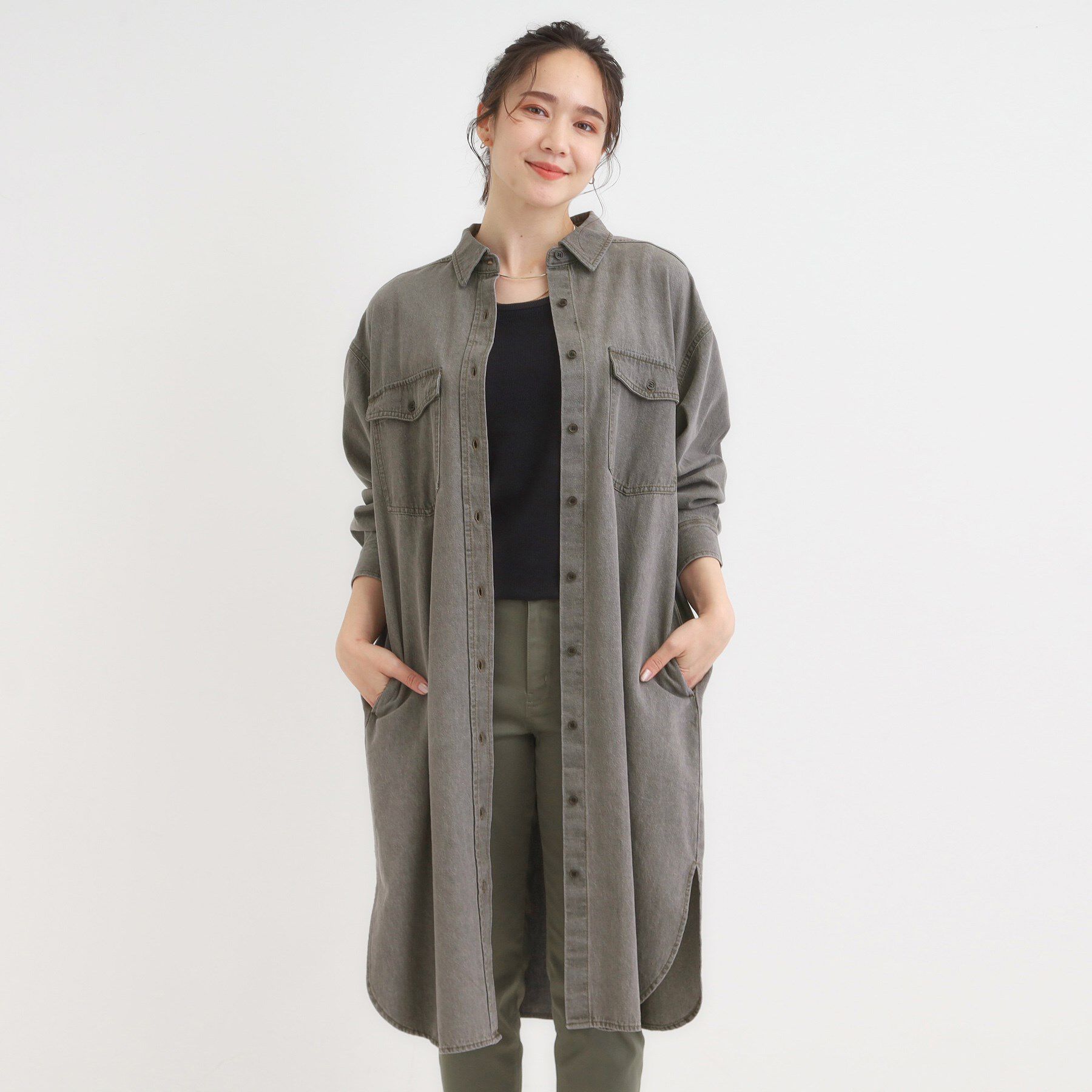 SHOO･LA･RUE「【S-LL】ロングシーズン活躍 デニムシャツワンピース」|ワンピース|