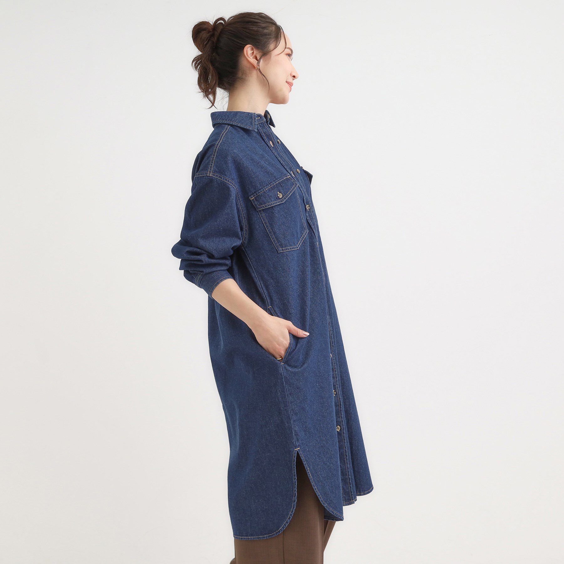 SHOO･LA･RUE「【S-LL】ロングシーズン活躍 デニムシャツワンピース」|ワンピース|