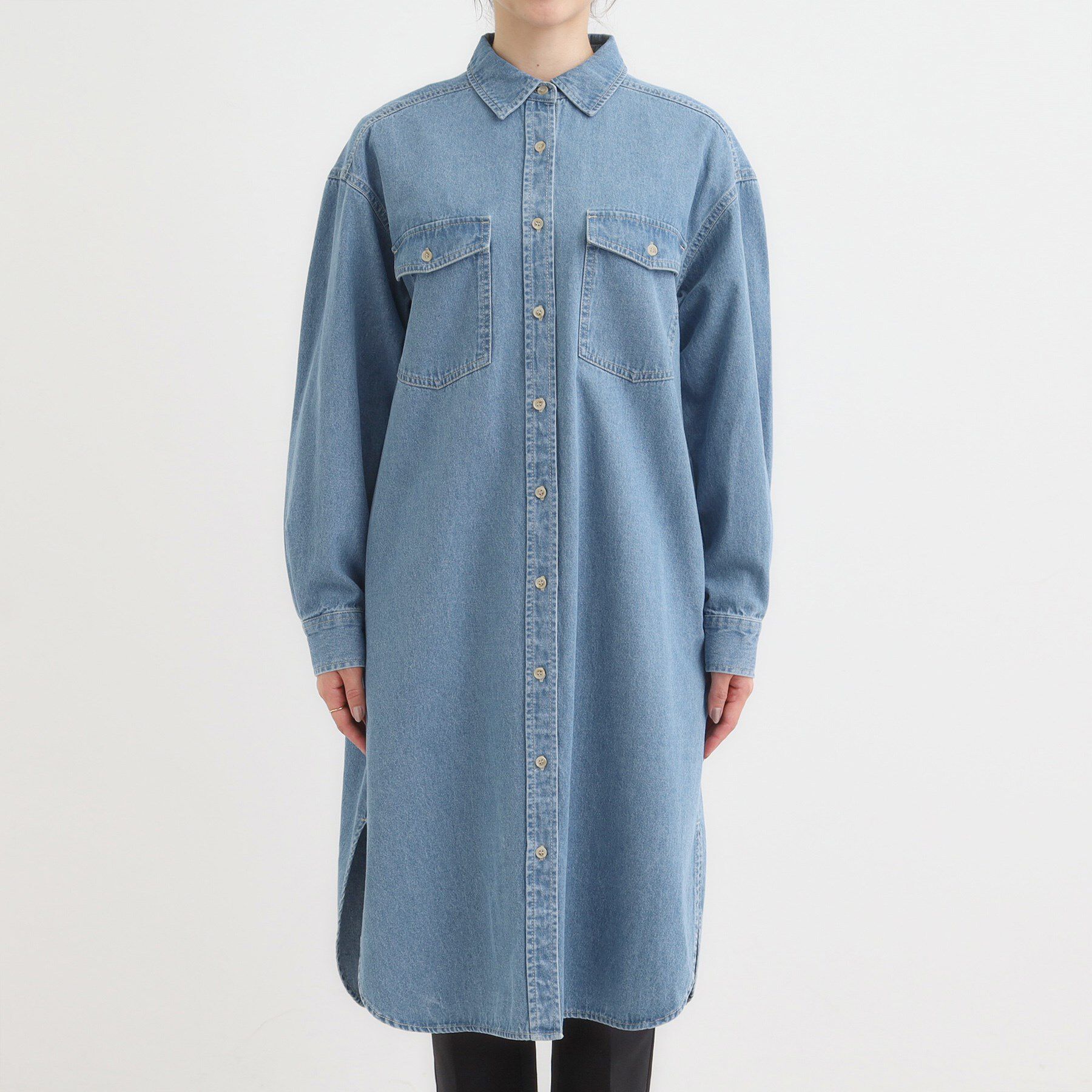SHOO･LA･RUE「【S-LL】ロングシーズン活躍 デニムシャツワンピース」|ワンピース|