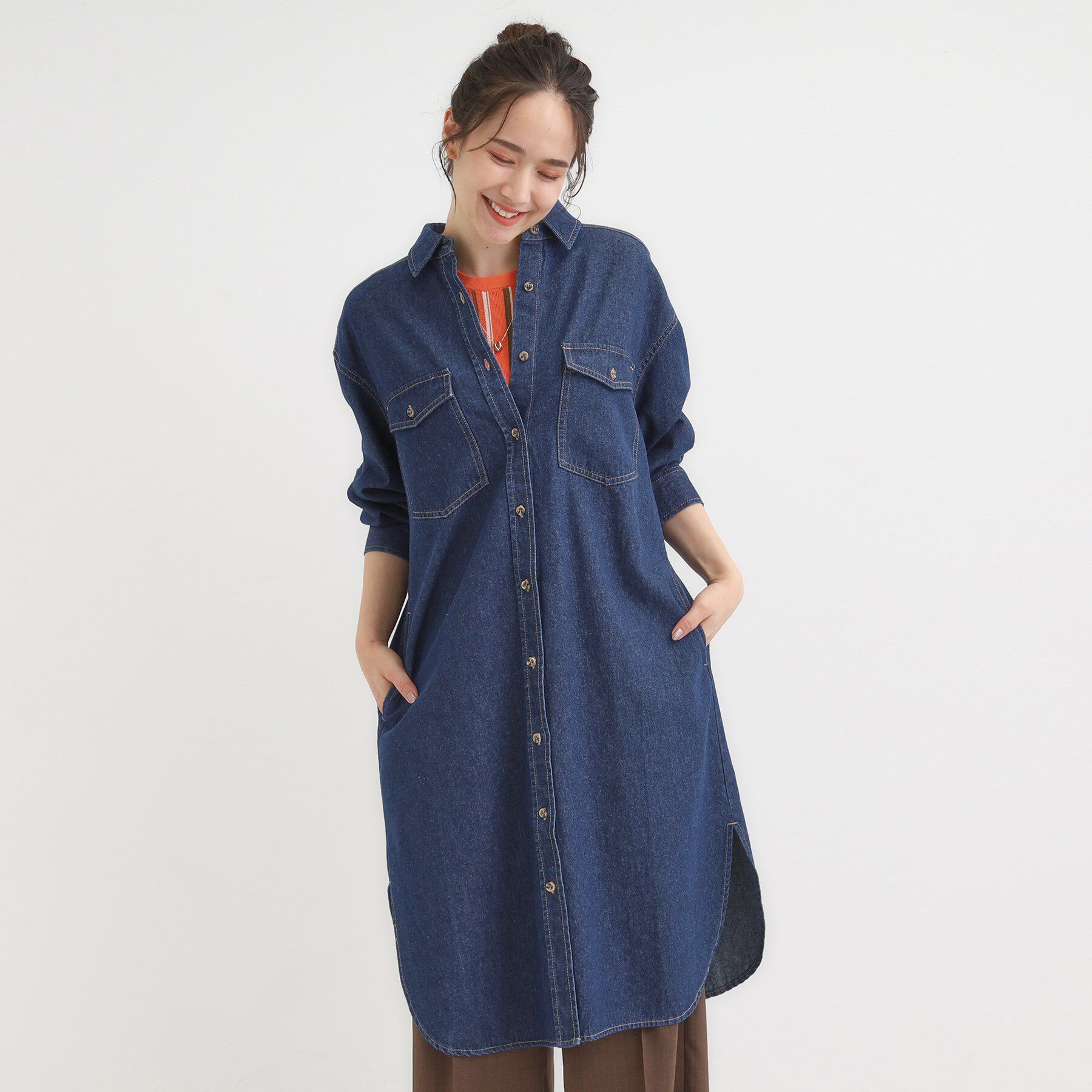 SHOO･LA･RUE「【S-LL】ロングシーズン活躍 デニムシャツワンピース」|ワンピース|