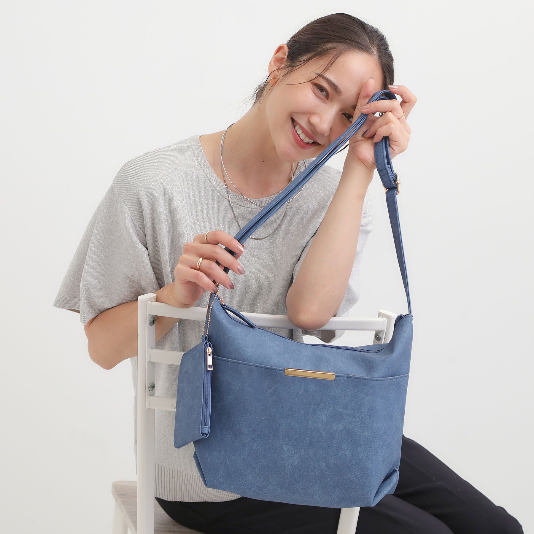 SHOO･LA･RUE「ダブルフェイスショルダーバッグ」|ショルダー・メッセンジャー|ブルー(093)