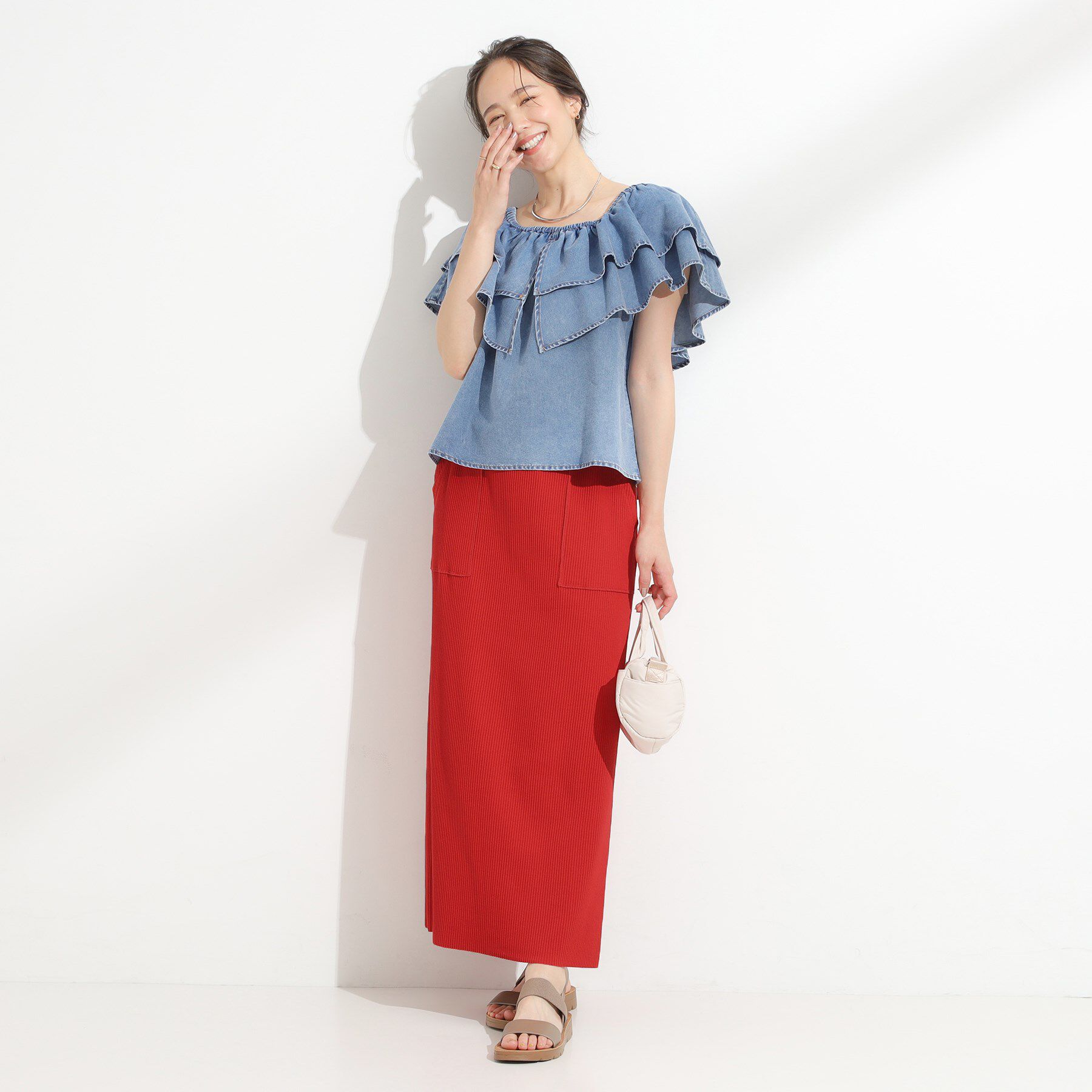 SHOO･LA･RUE「【セルフカット可/吸水速乾/抗菌防臭】着回ししやすい カットリブナロースカート」|スカート|