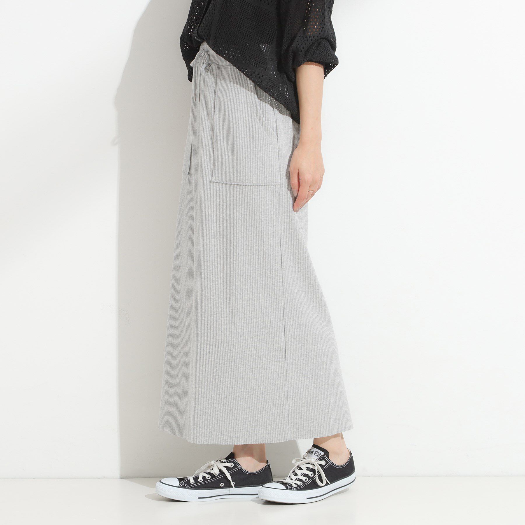 SHOO･LA･RUE「【セルフカット可/吸水速乾/抗菌防臭】着回ししやすい カットリブナロースカート」|スカート|