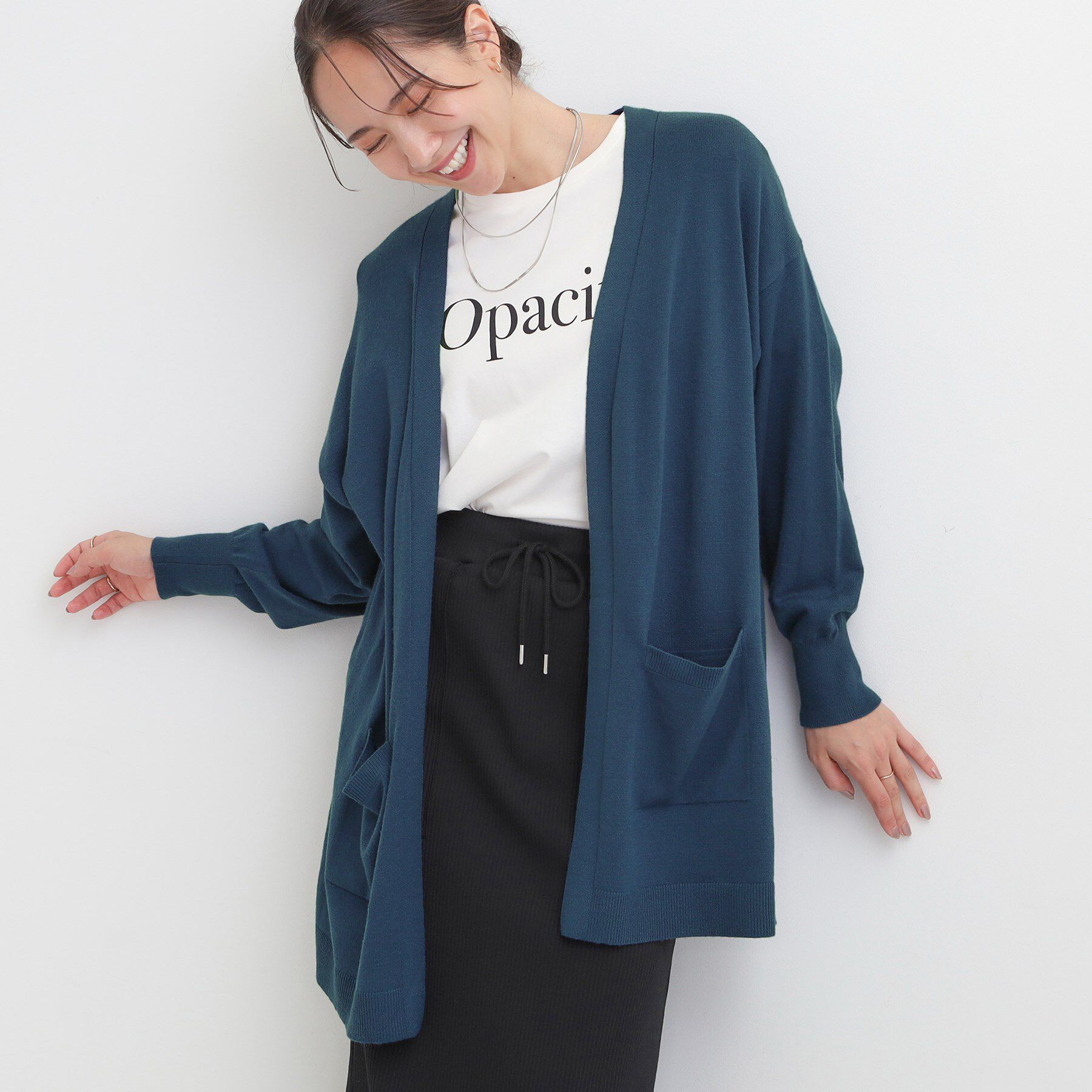 SHOO･LA･RUE「【洗える/体型カバー】もちもちタッチが心地よい トッパーカーディガン」|カーディガン|ブルー(093)