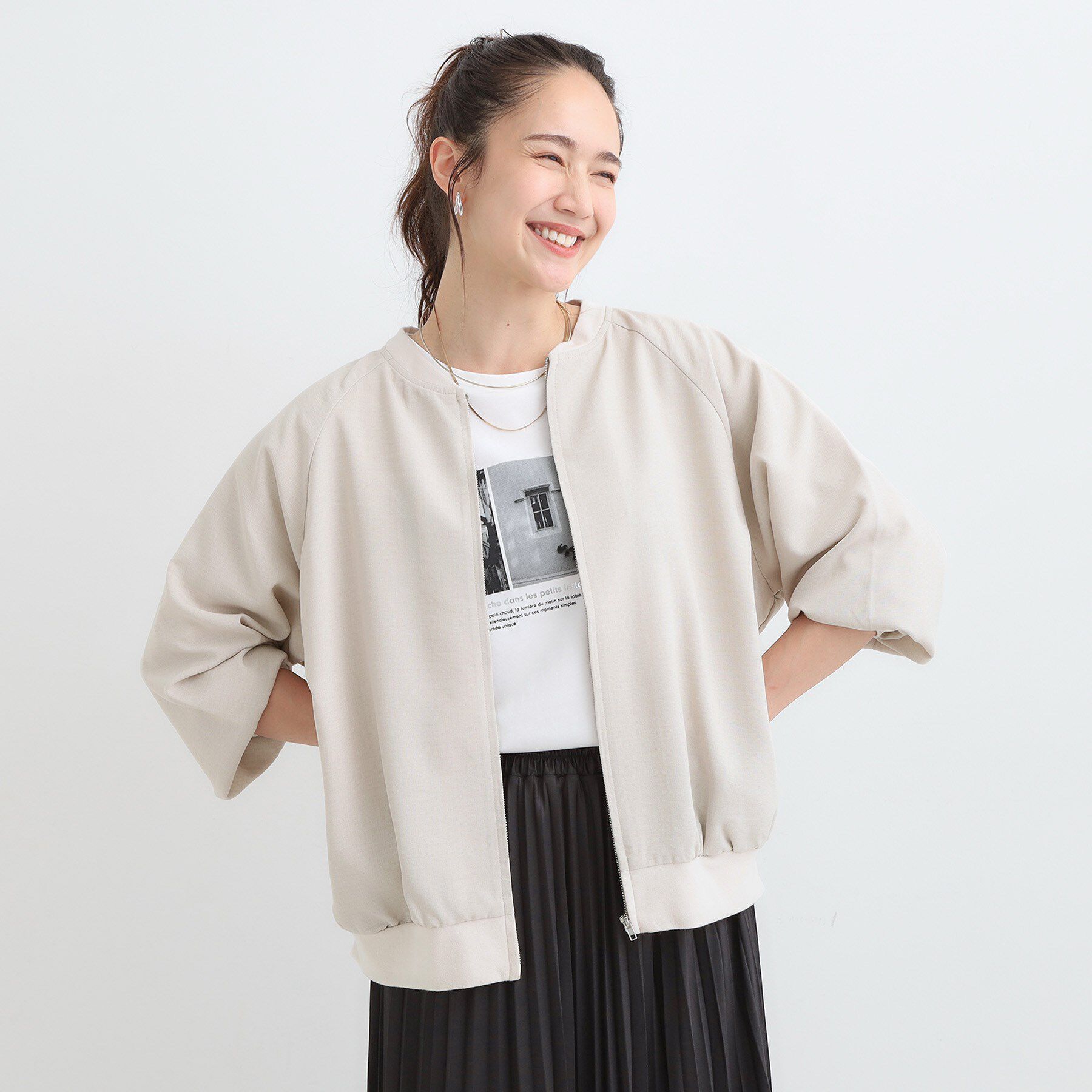 SHOO･LA･RUE「【洗濯機可/S-LL】さっと羽織れる 軽量リブブルゾン」|ブルゾン・スタジャン|