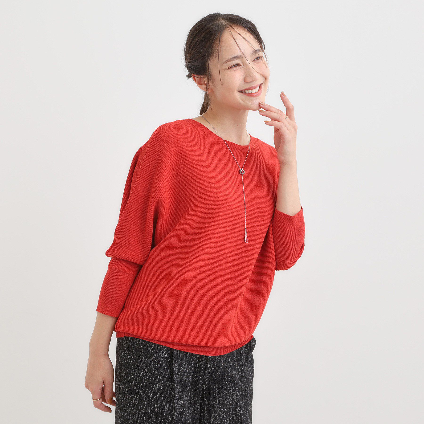 SHOO･LA･RUE「【洗える/毛玉になりにくい/UV】 ガータードルマン 7分袖ニット」|ニット・セーター|