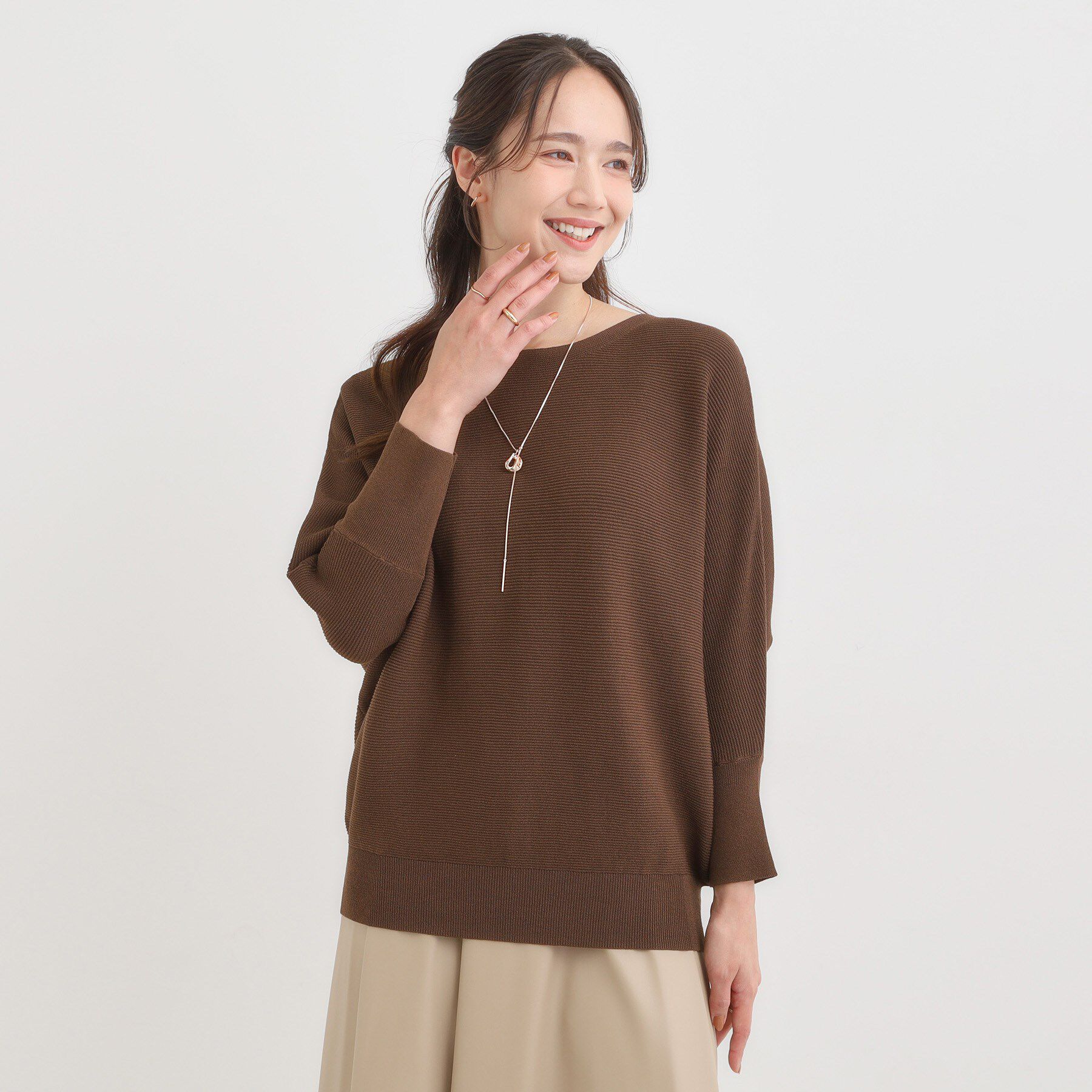 SHOO･LA･RUE「【洗える/毛玉になりにくい/UV】 ガータードルマン 7分袖ニット」|ニット・セーター|