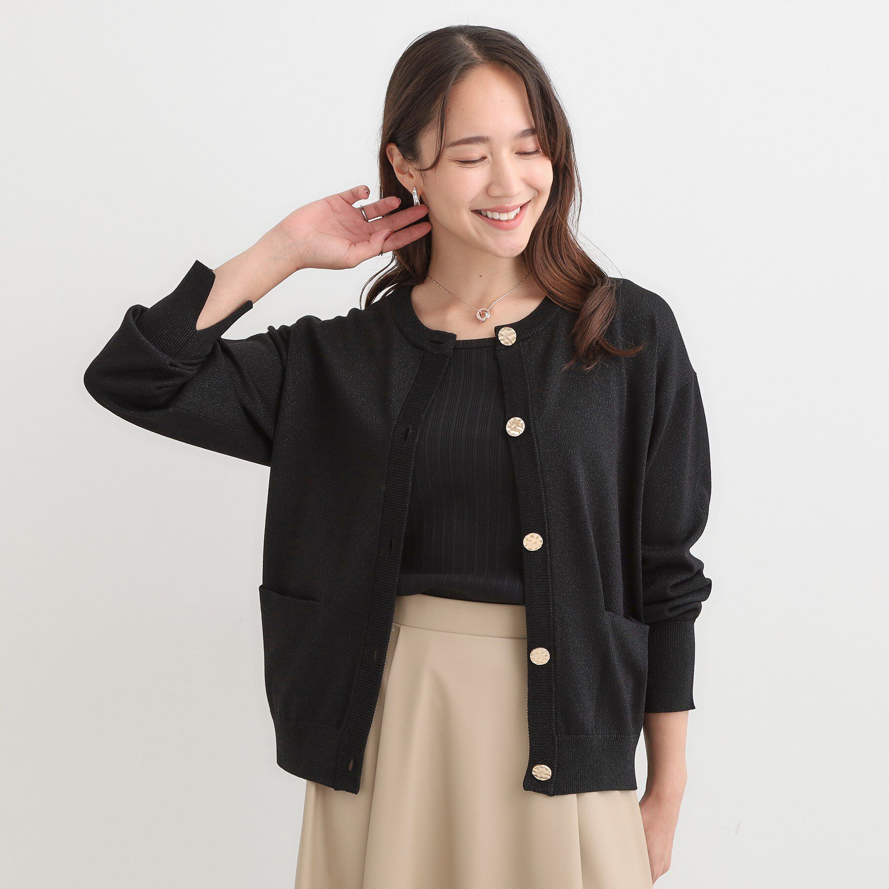 SHOO･LA･RUE「【洗える/S-LL/アンサンブル可】大人フェミニン さらっとタッチのニットカーディガン」|カーディガン|