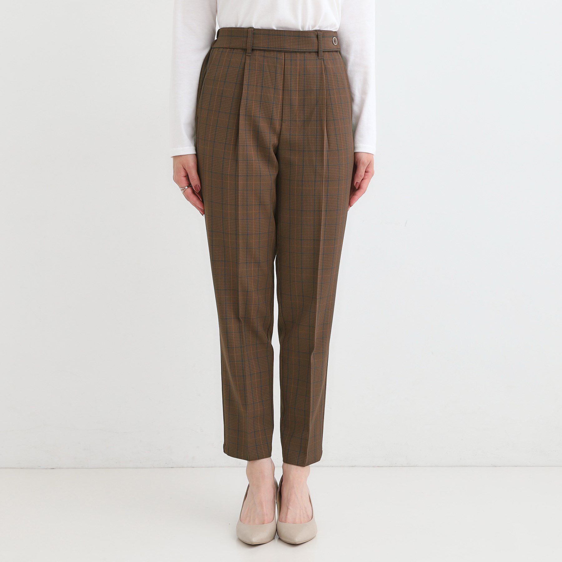 SHOO･LA･RUE「【S-LL/チェック柄アソート】脚のラインをきれいに見せる タックテーパードパンツ」|その他|