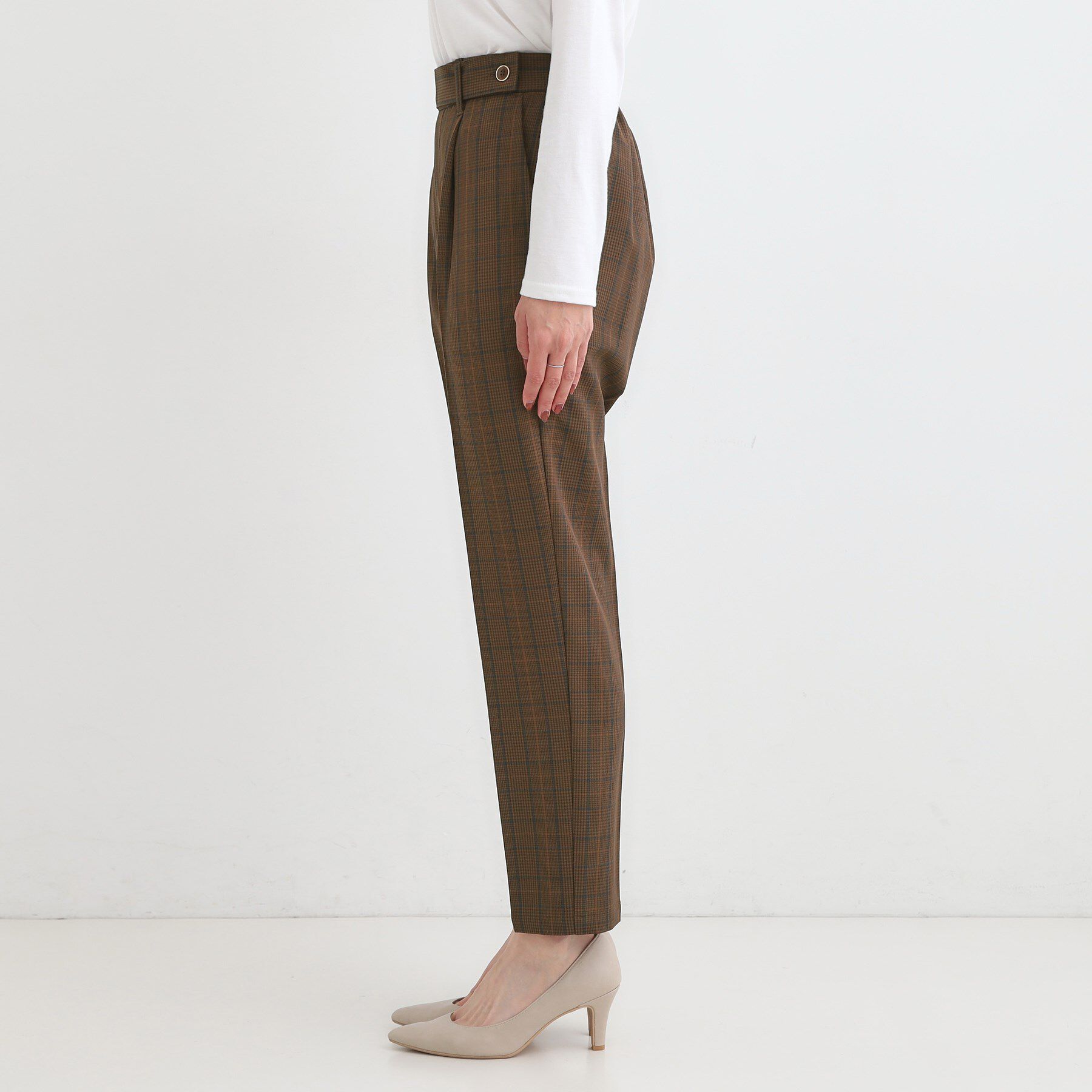 SHOO･LA･RUE「【S-LL/チェック柄アソート】脚のラインをきれいに見せる タックテーパードパンツ」|その他|