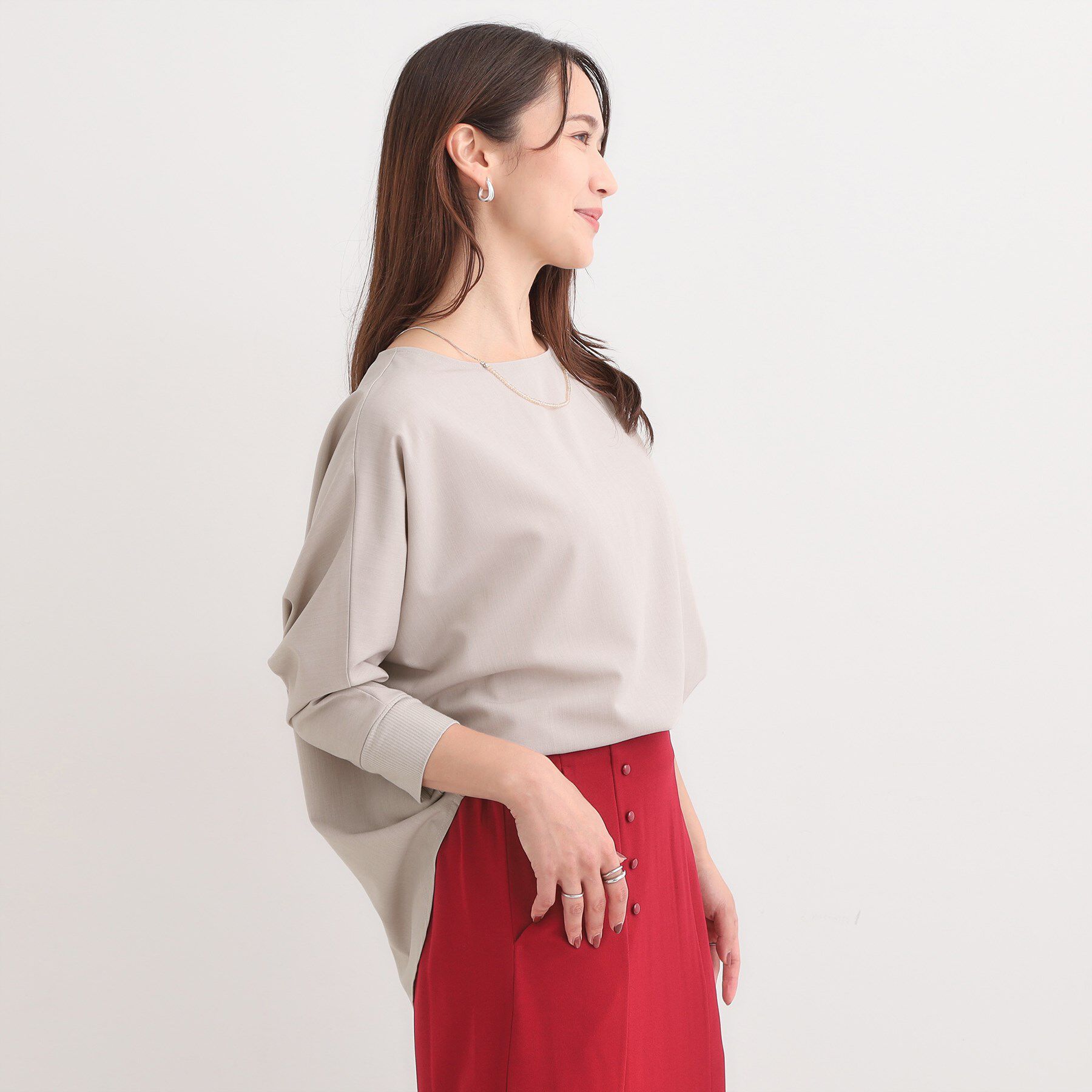 SHOO･LA･RUE「【洗濯後しわになりにくい】1枚でサマ見え 8分袖ドルマンブラウス」|シャツ・ブラウス|