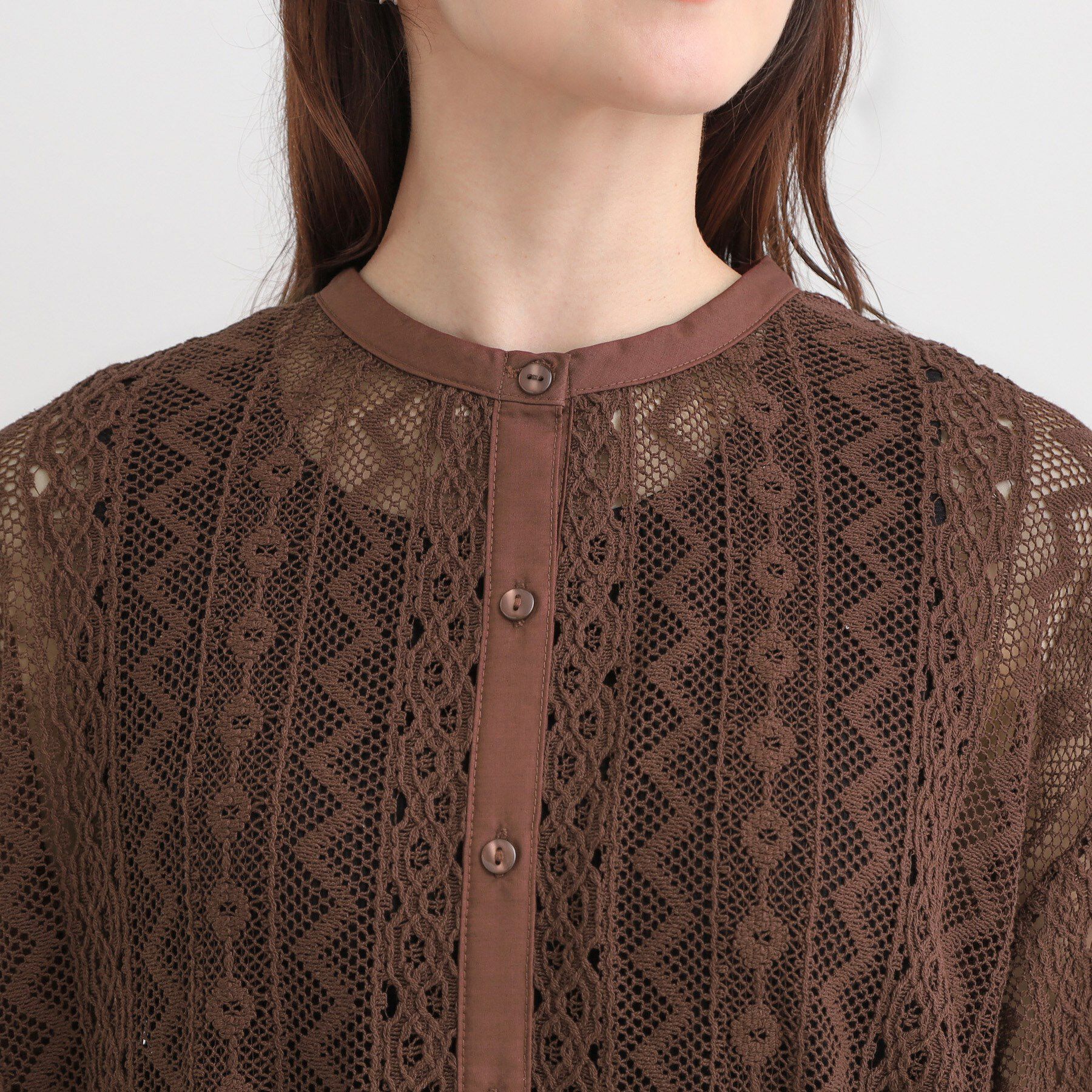 SHOO･LA･RUE「【セットアップ可】レース使いが美しい バンドカラーシャツ」|シャツ・ブラウス|