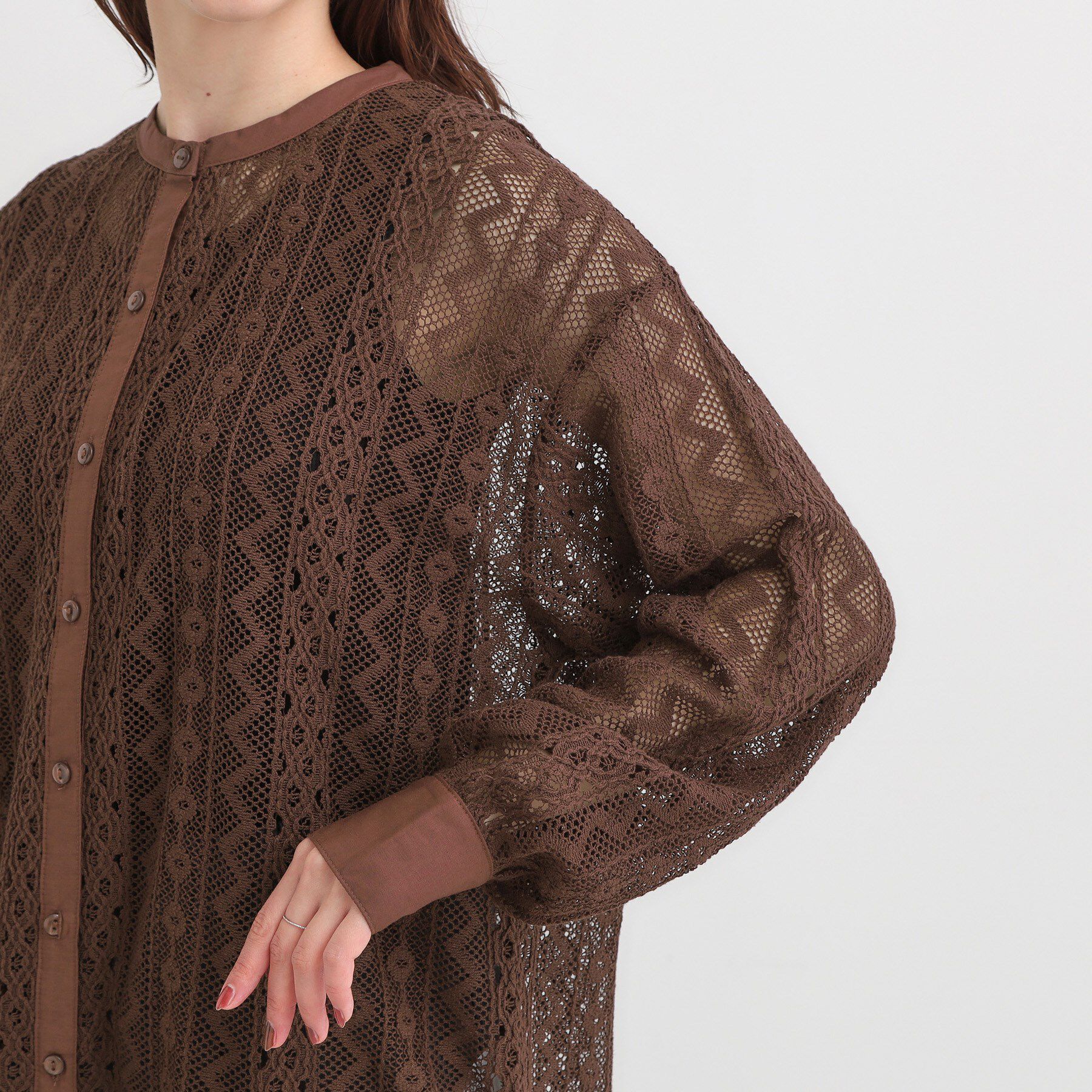 SHOO･LA･RUE「【セットアップ可】レース使いが美しい バンドカラーシャツ」|シャツ・ブラウス|