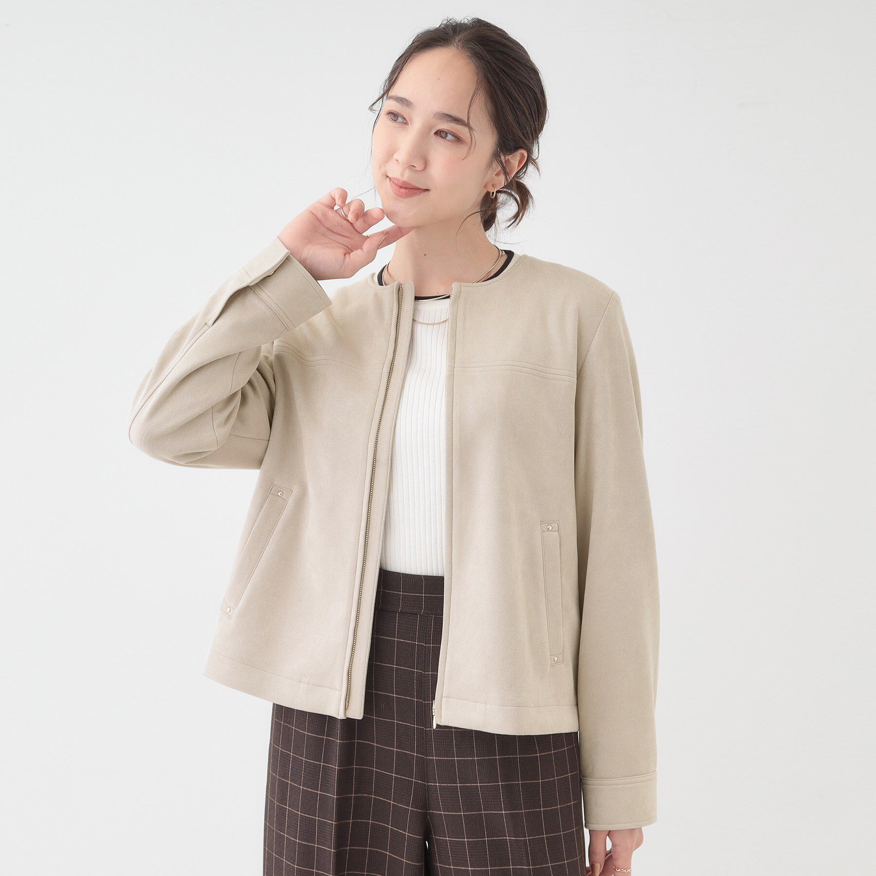 SHOO･LA･RUE「【S-LL】上品さを纏う やわらか フェイクスエードブルゾン」|ブルゾン・スタジャン|