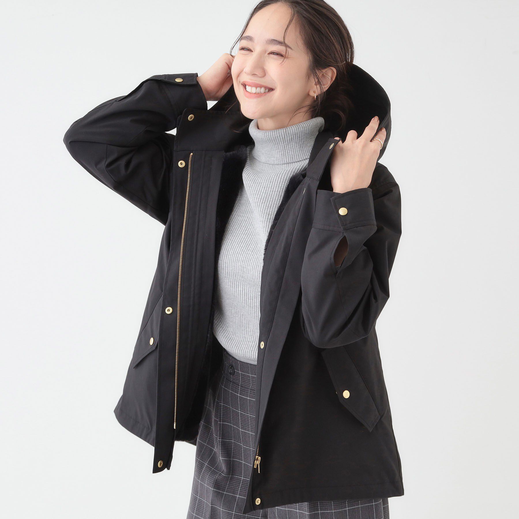 SHOO･LA･RUE「【撥水/マルチWAY】フェイクファーライナー付き 欲張りマンパ」|ブルゾン・スタジャン|ブラック(019)