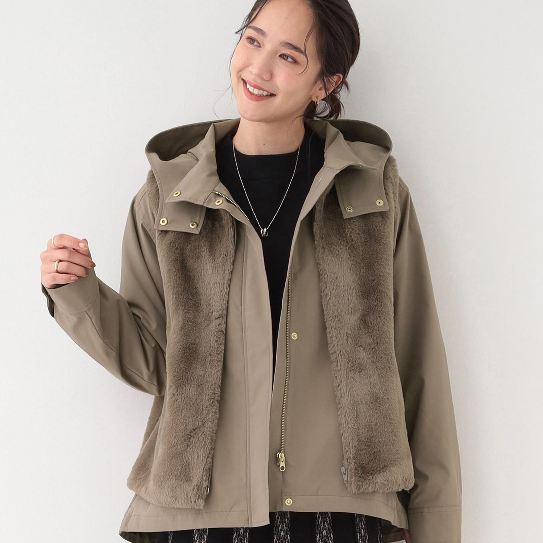 SHOO･LA･RUE「【撥水/マルチWAY】フェイクファーライナー付き 欲張りマンパ」|ブルゾン・スタジャン|モカブラウン(042
