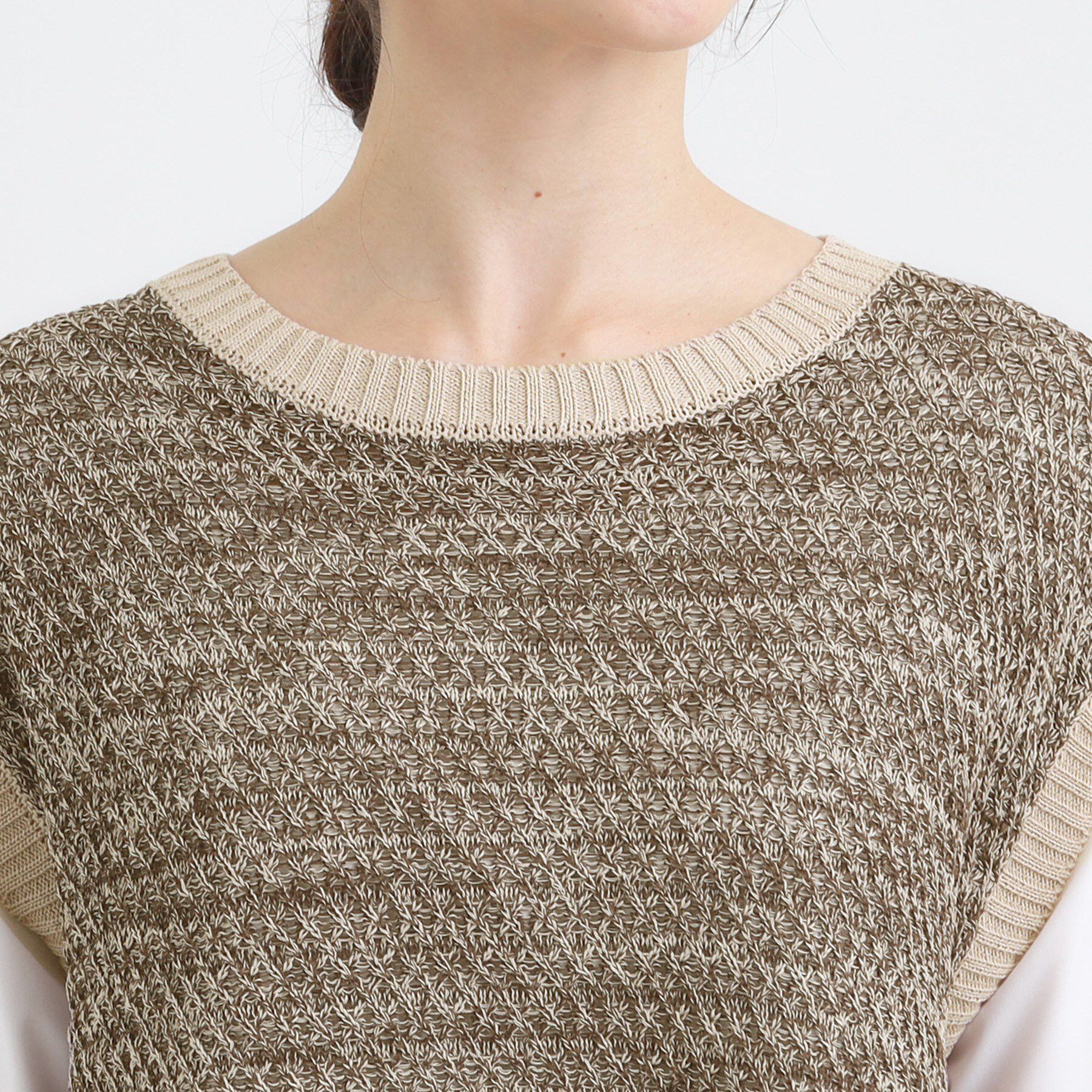 SHOO･LA･RUE「【2点セット/S-LL】着回しいろいろ 編み柄ベスト&times;ブラウス」|ニット・セーター|