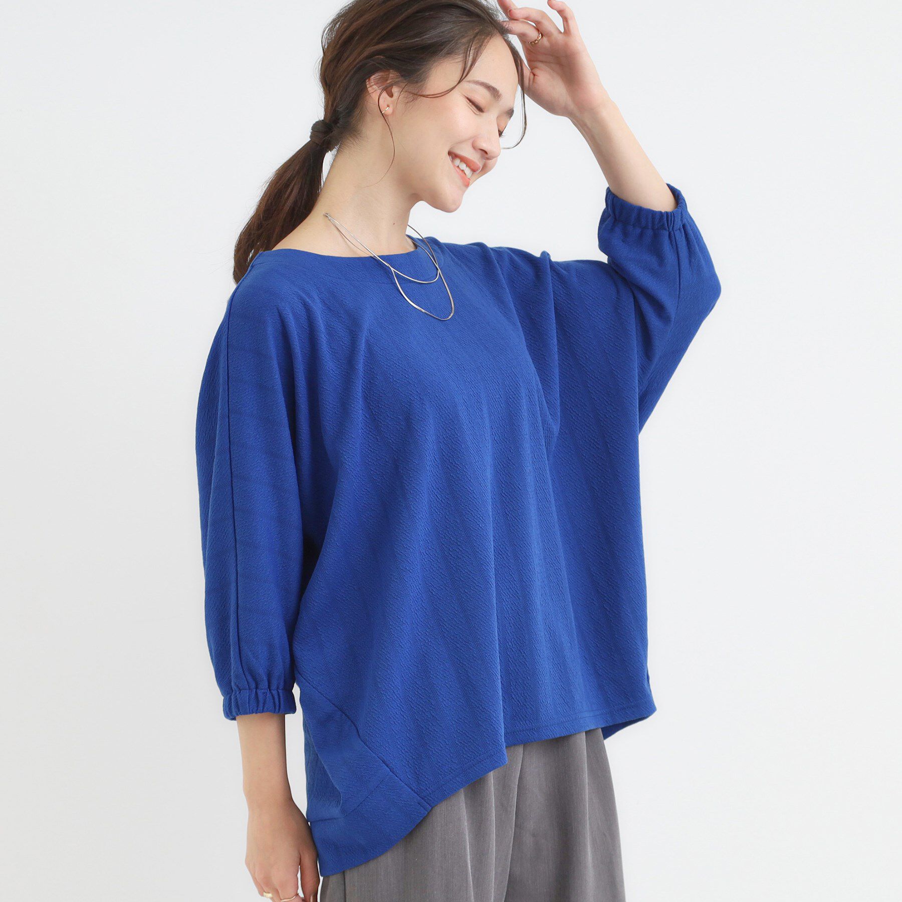 SHOO･LA･RUE「【S-LL/7分袖】さらっとしたタッチ ゆるシルエットが心地よいドルマントップス」|Tシャツ・カットソー|ブルー(093)