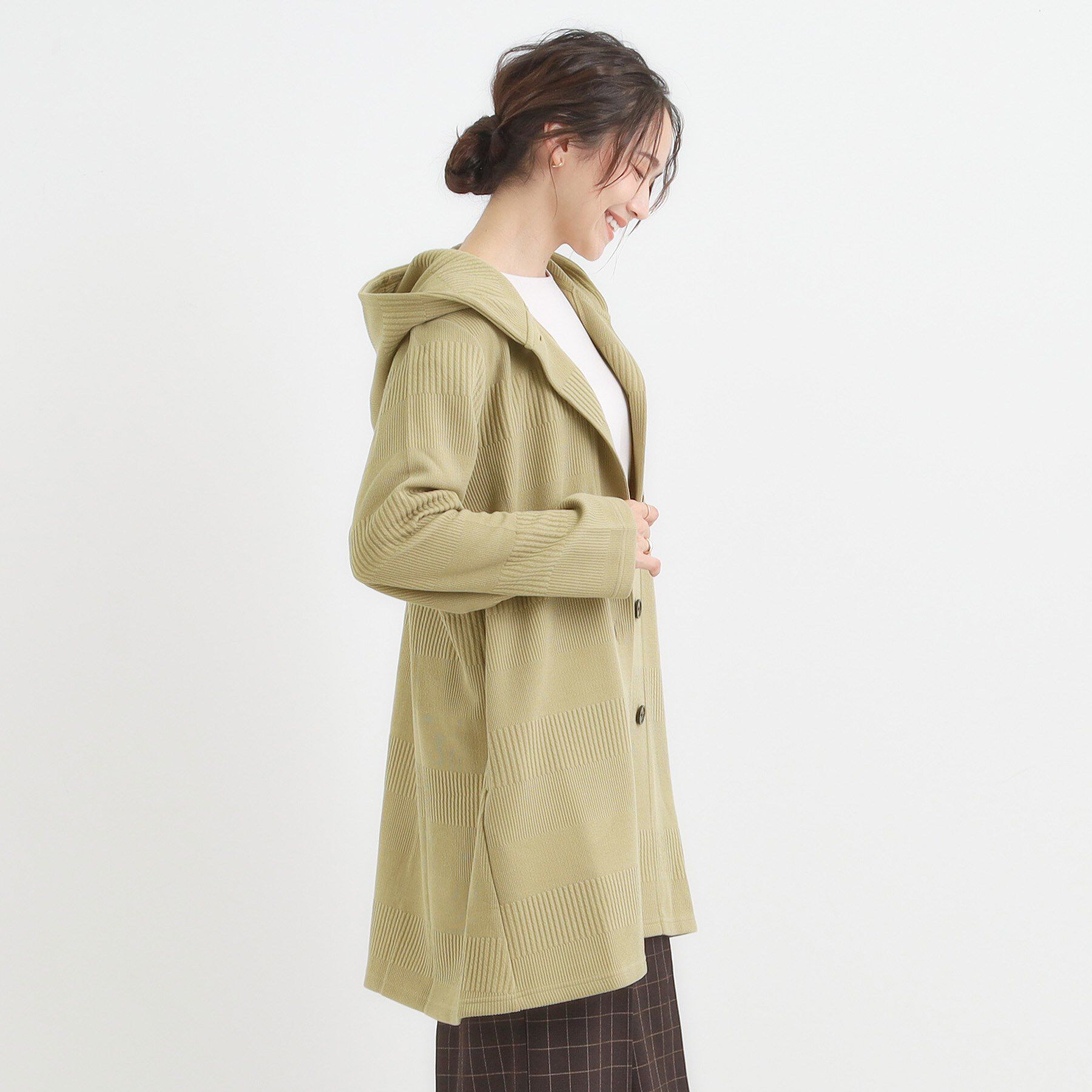 SHOO･LA･RUE「【高レビュー/春まで着られる】体型をカバーしながらスマートに魅せる ラインジャカードコーディガン」|カーディガン|