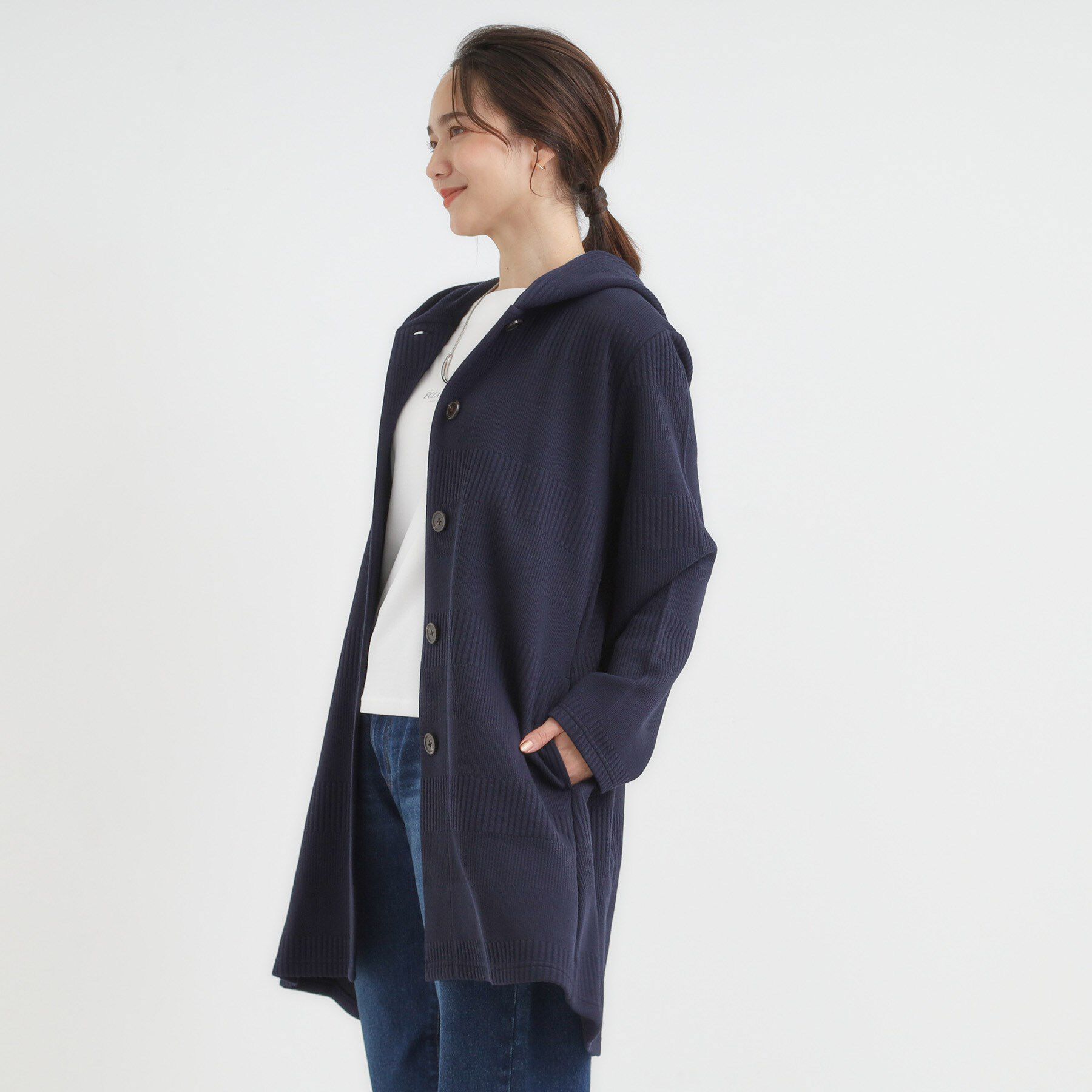 SHOO･LA･RUE「【高レビュー/春まで着られる】体型をカバーしながらスマートに魅せる ラインジャカードコーディガン」|カーディガン|