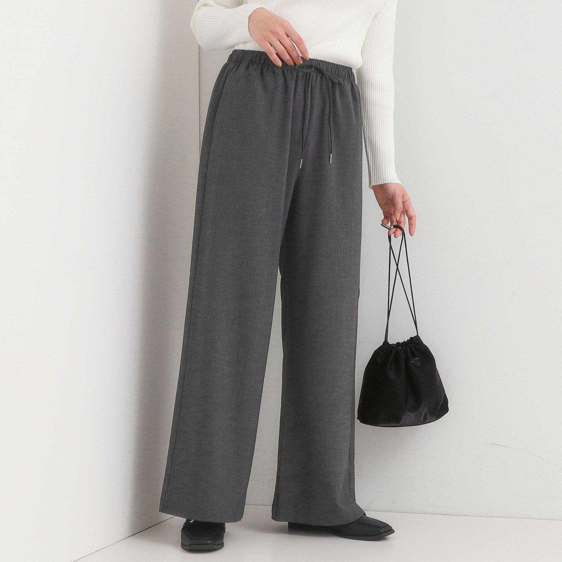 SHOO･LA･RUE「【S-LL/体型カバー】上品なとろみが魅力 イージーワイドパンツ」|その他|チャコールグレー(0