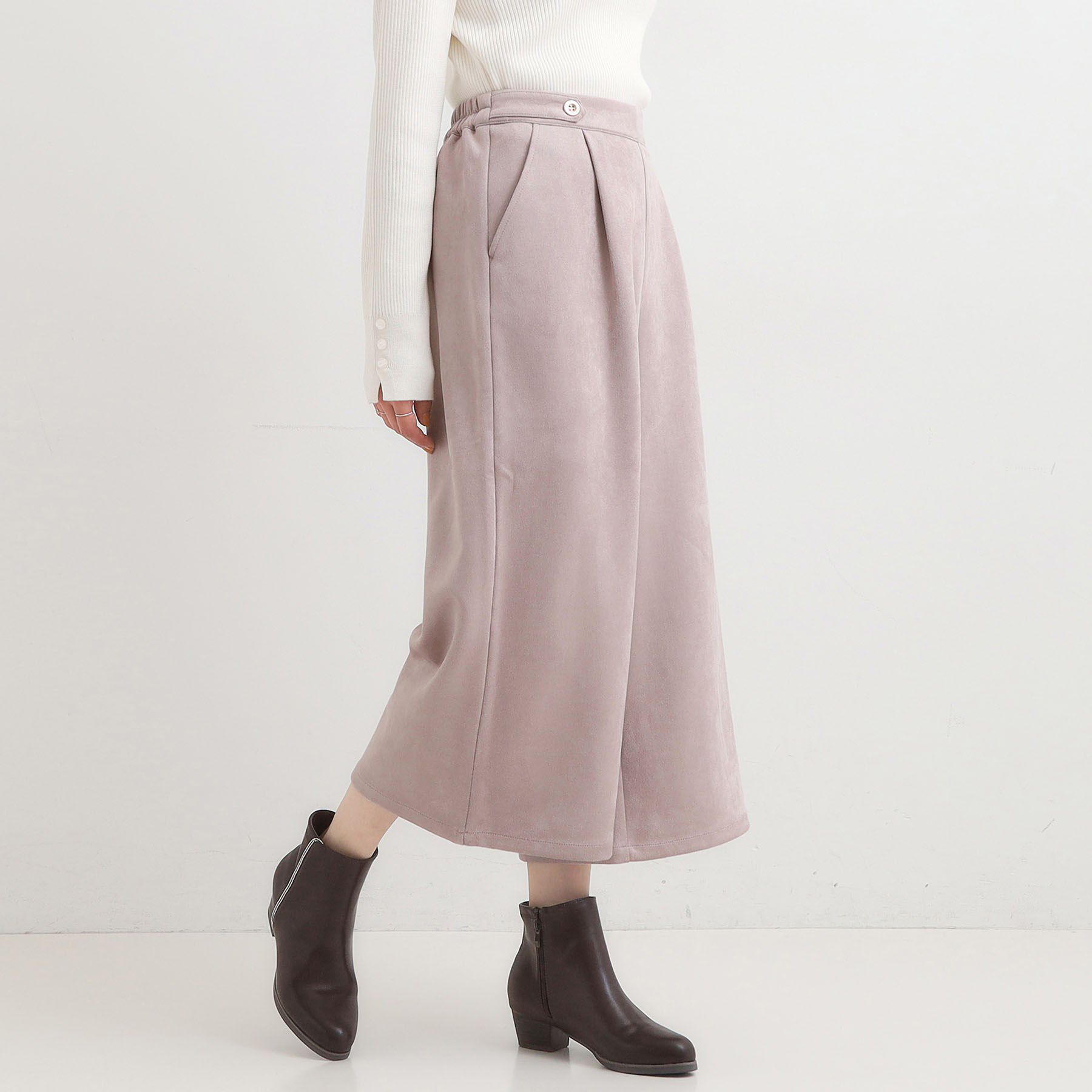 SHOO･LA･RUE「【洗濯機可/S-LL】やわらかスエード調ガウチョパンツ」|その他|ピンクベージュ(05