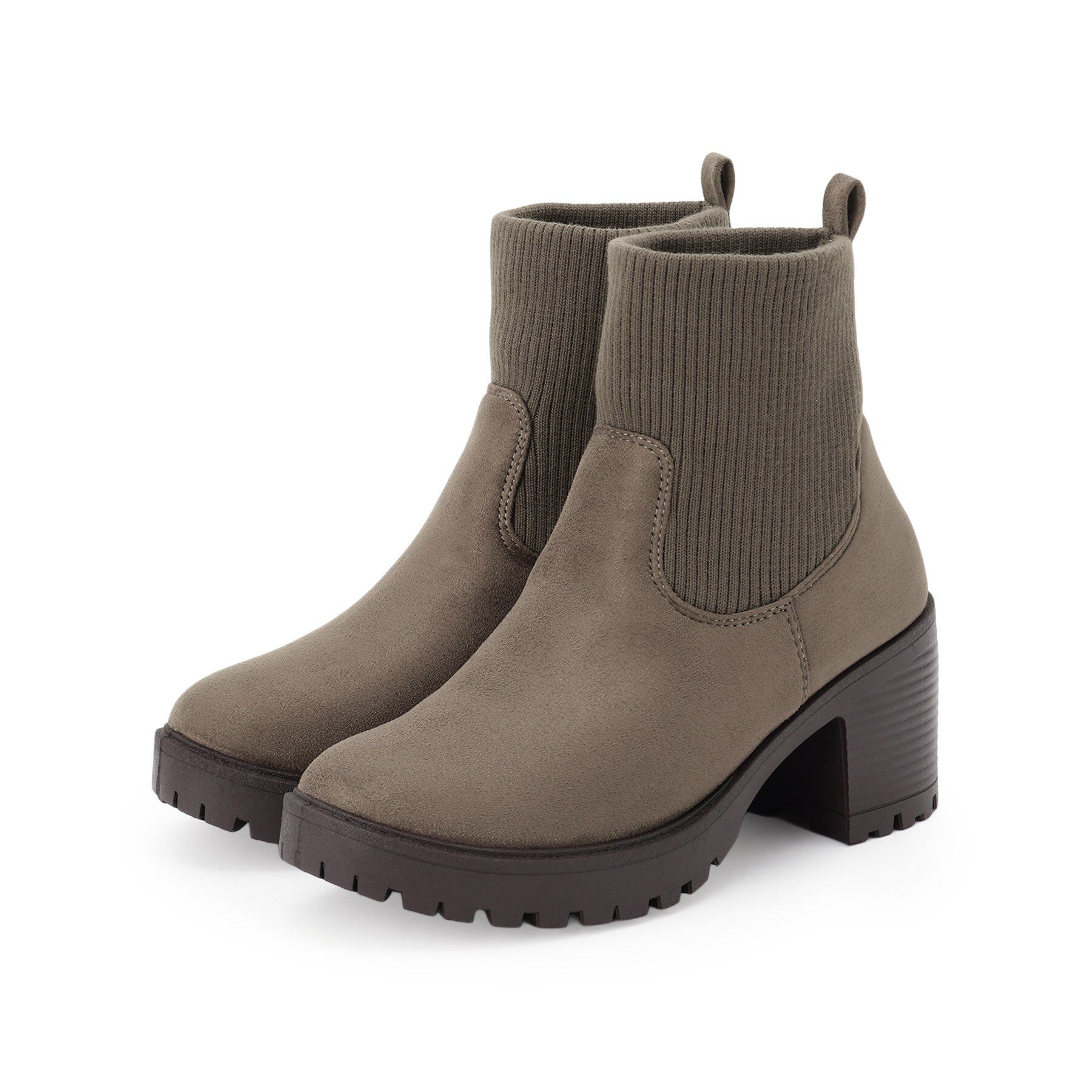 SHOO･LA･RUE「ヒールアップ はきぐちニットブーツ」|ショートブーツ|トープ(054)