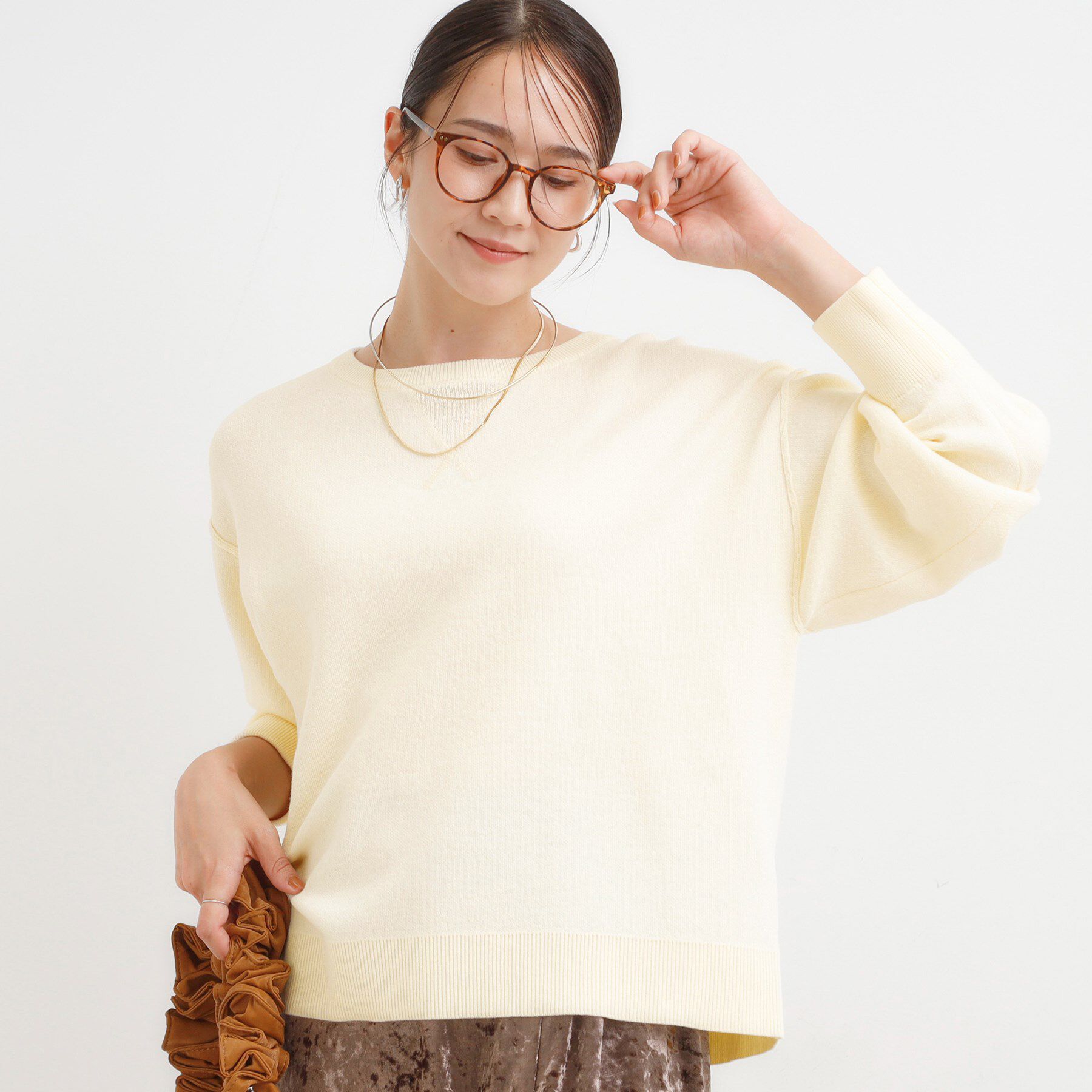 SHOO･LA･RUE「【洗濯機可/ちくちくしにくい】大人カジュアルを叶える スウェットライクニット」|ニット・セーター|アイボリー(004)