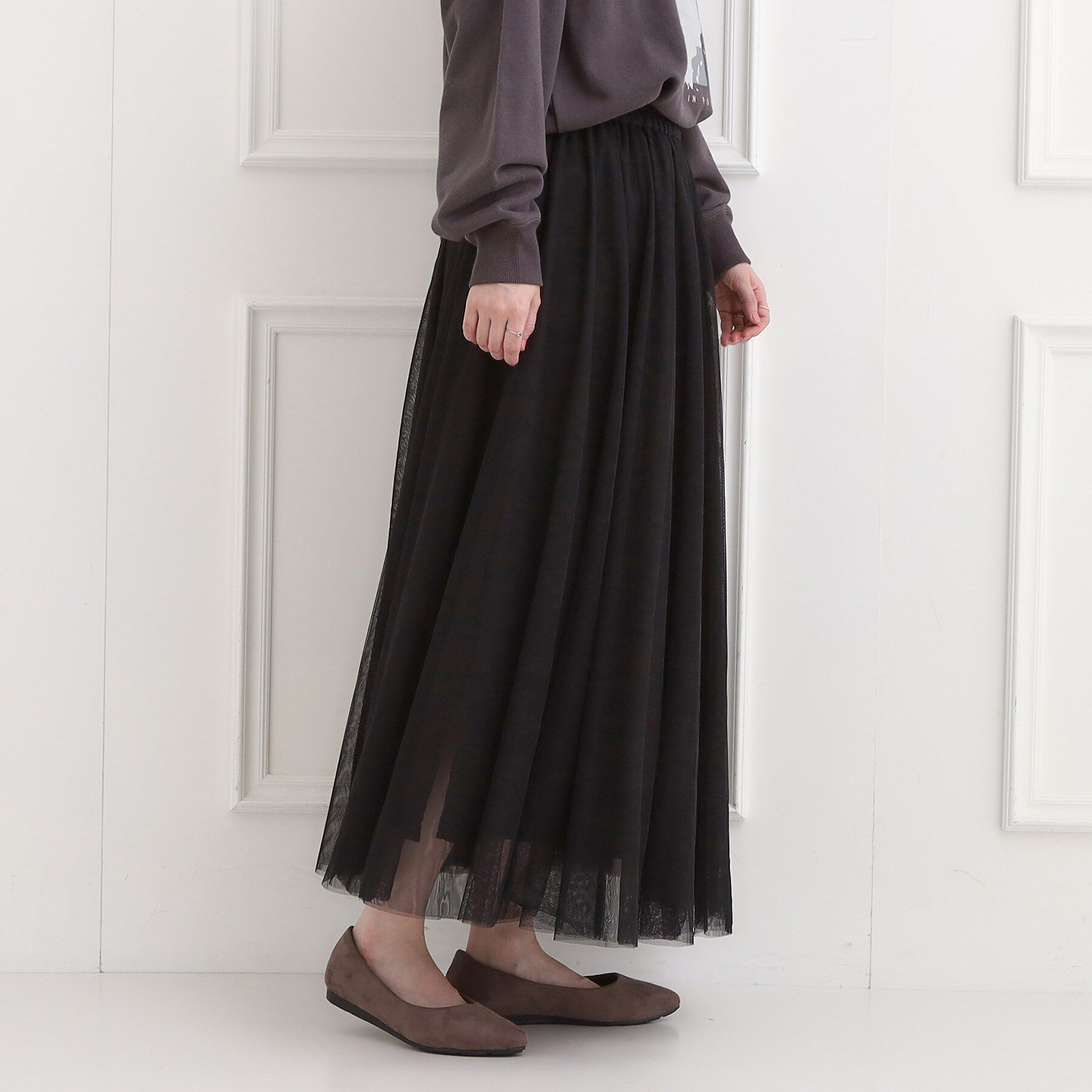 SHOO･LA･RUE「【洗濯機可】滑らか軽やか シーン問わず着られるチュールギャザースカート」|スカート|