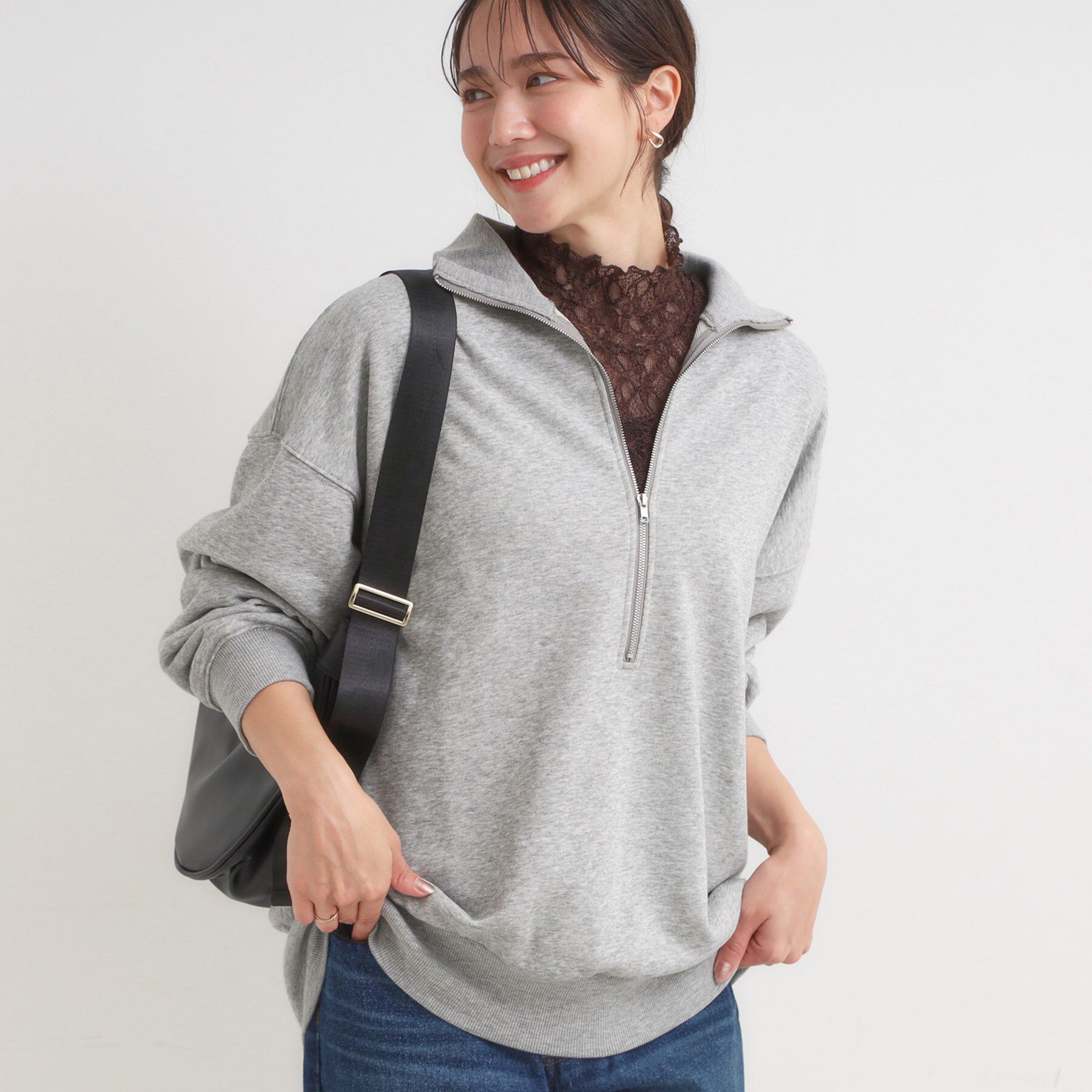 SHOO･LA･RUE「8色の選べる楽しさ ハーフジップ オーバーサイズスウェット」|パーカー|グレー(012)
