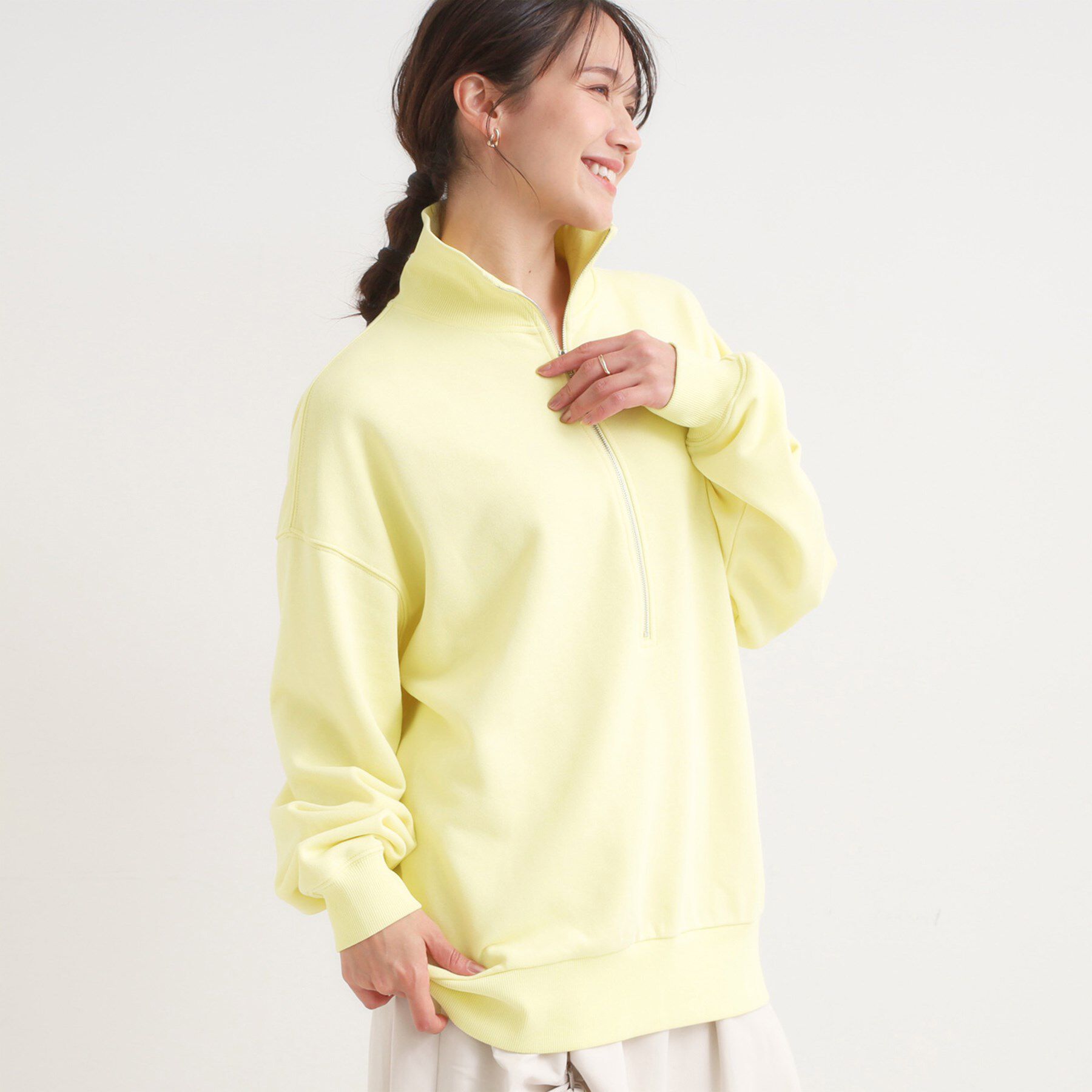 SHOO･LA･RUE「8色の選べる楽しさ ハーフジップ オーバーサイズスウェット」|パーカー|ライトイエロー(03