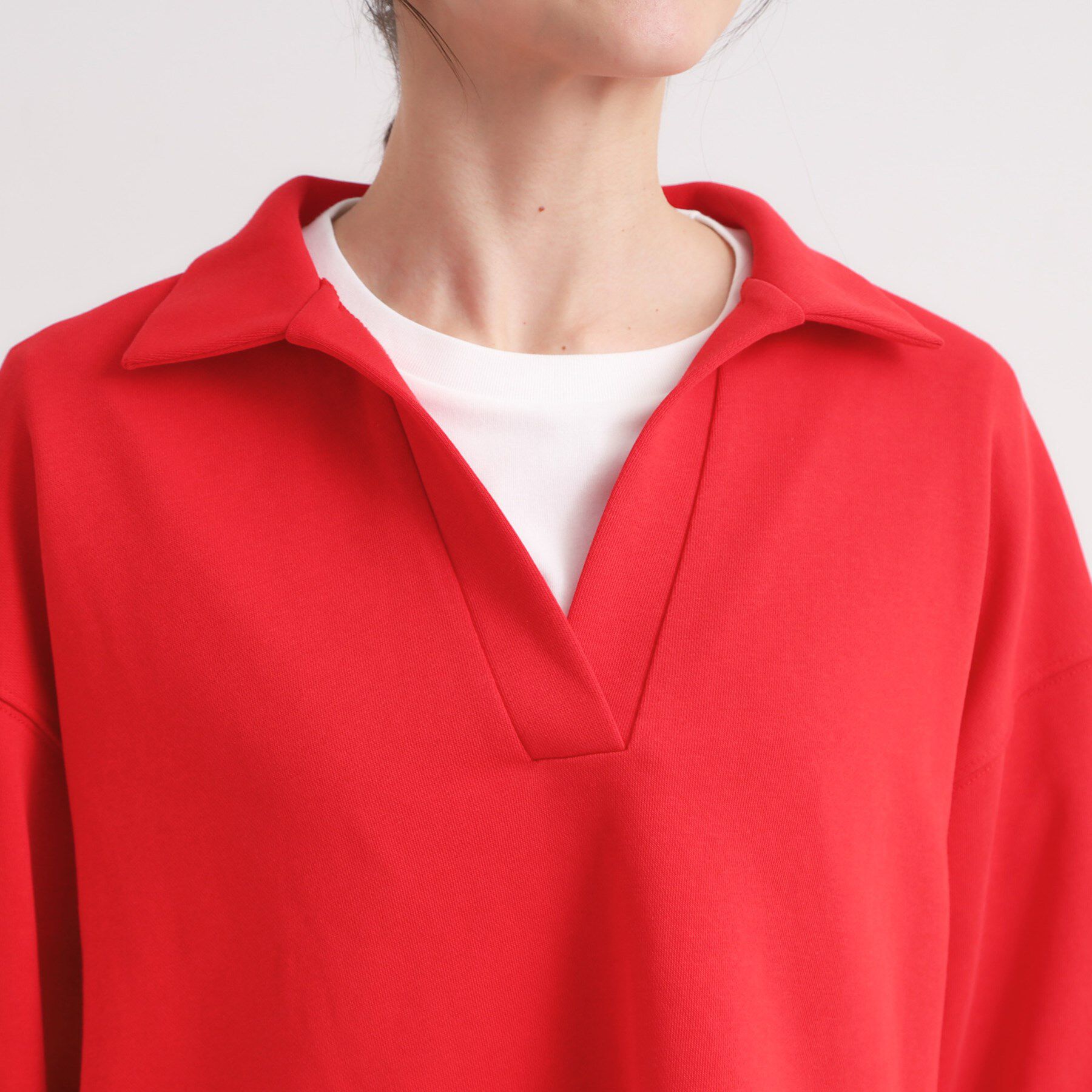 SHOO･LA･RUE「【なめらかタッチ/洗濯機可】スキッパーポロスウェット」|パーカー|